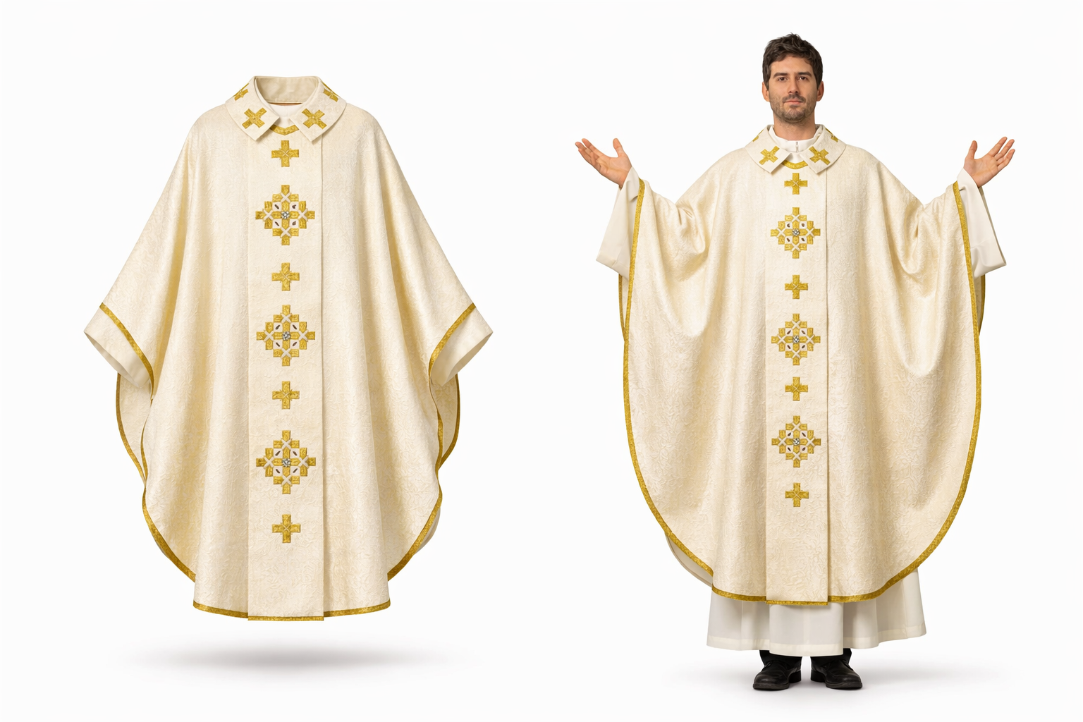 Casula in Damasco di Seta con Swarosvki  (Colori Liturgici Disponibili)