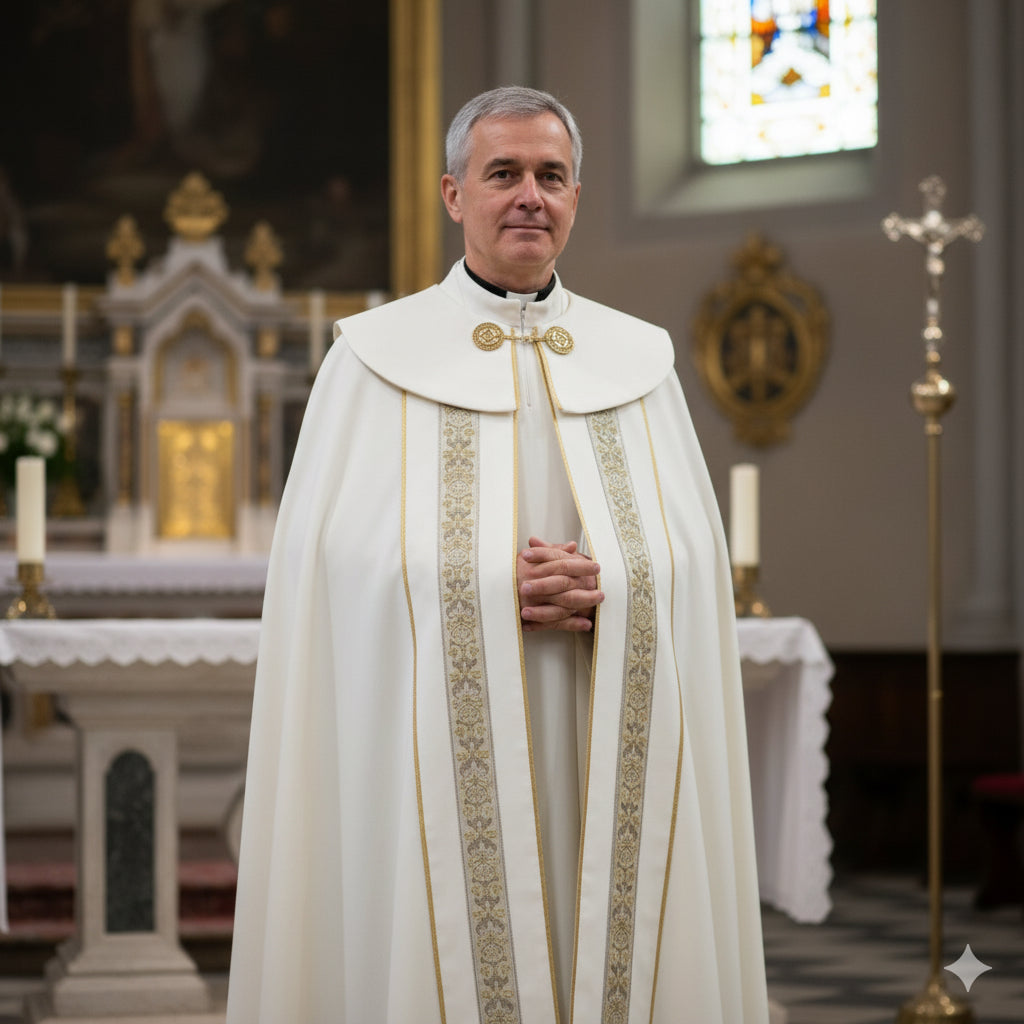 Piviale Avorio in Poliestere con Dettagli in Oro