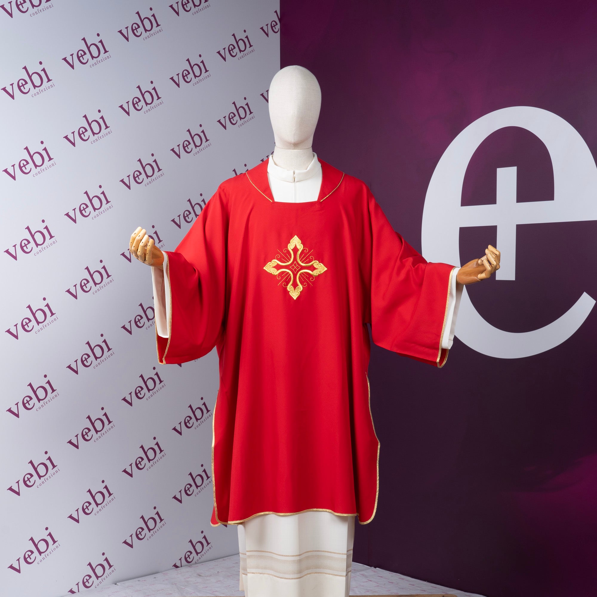 Dalmatica Diaconale Ricamo Croce Oro (Colori Liturgici Disponibili)