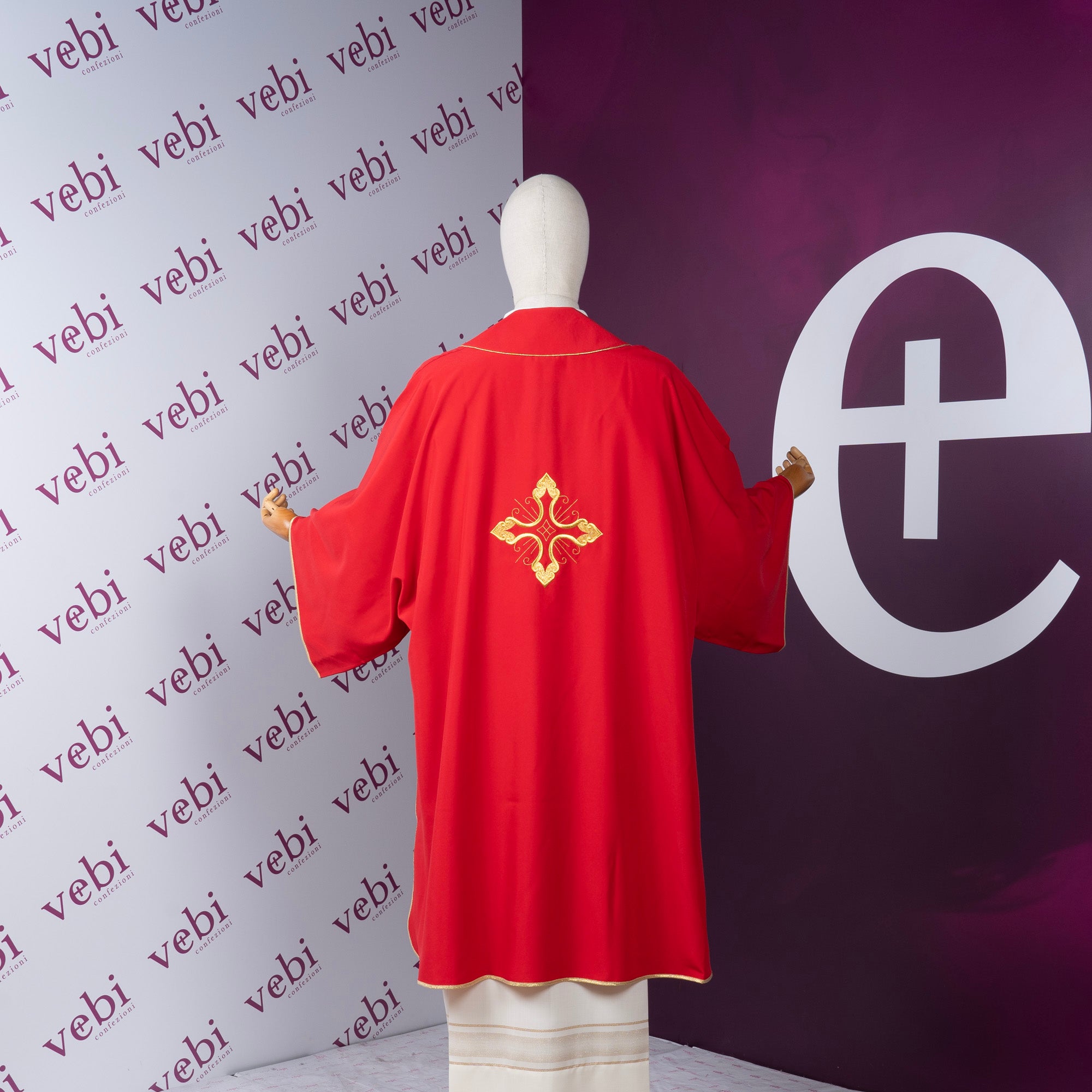 Dalmatica Diaconale Ricamo Croce Oro (Colori Liturgici Disponibili)