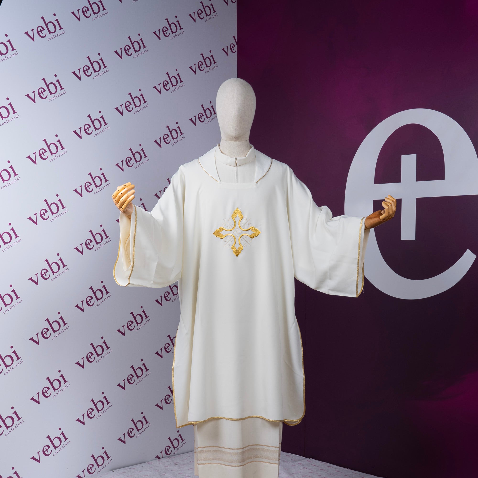 Dalmatica Diaconale Ricamo Croce Oro (Colori Liturgici Disponibili)