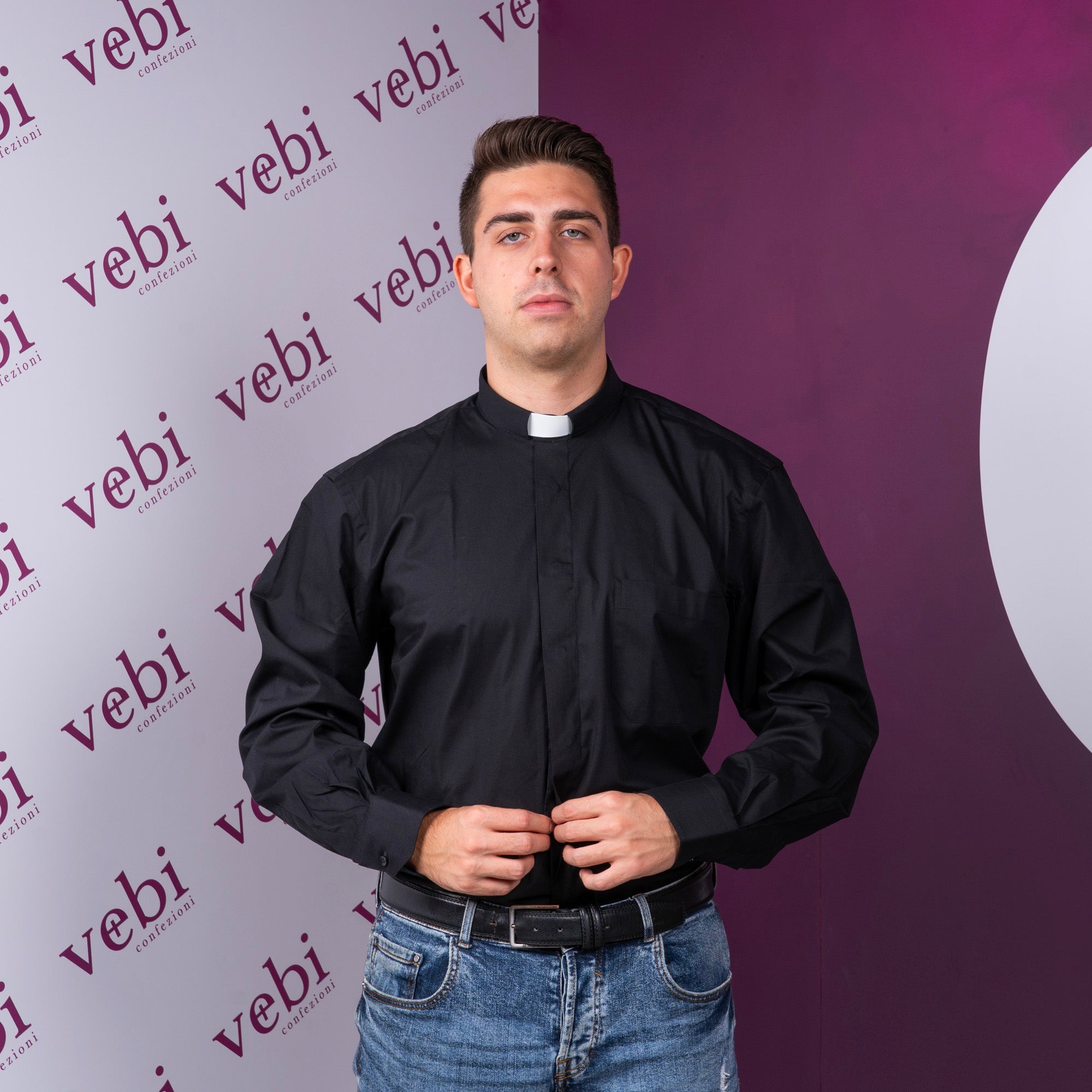 Camicia da Sacerdote Manica Lunga Collo Clergy Disponibile in 5 Colori Cotone 100%