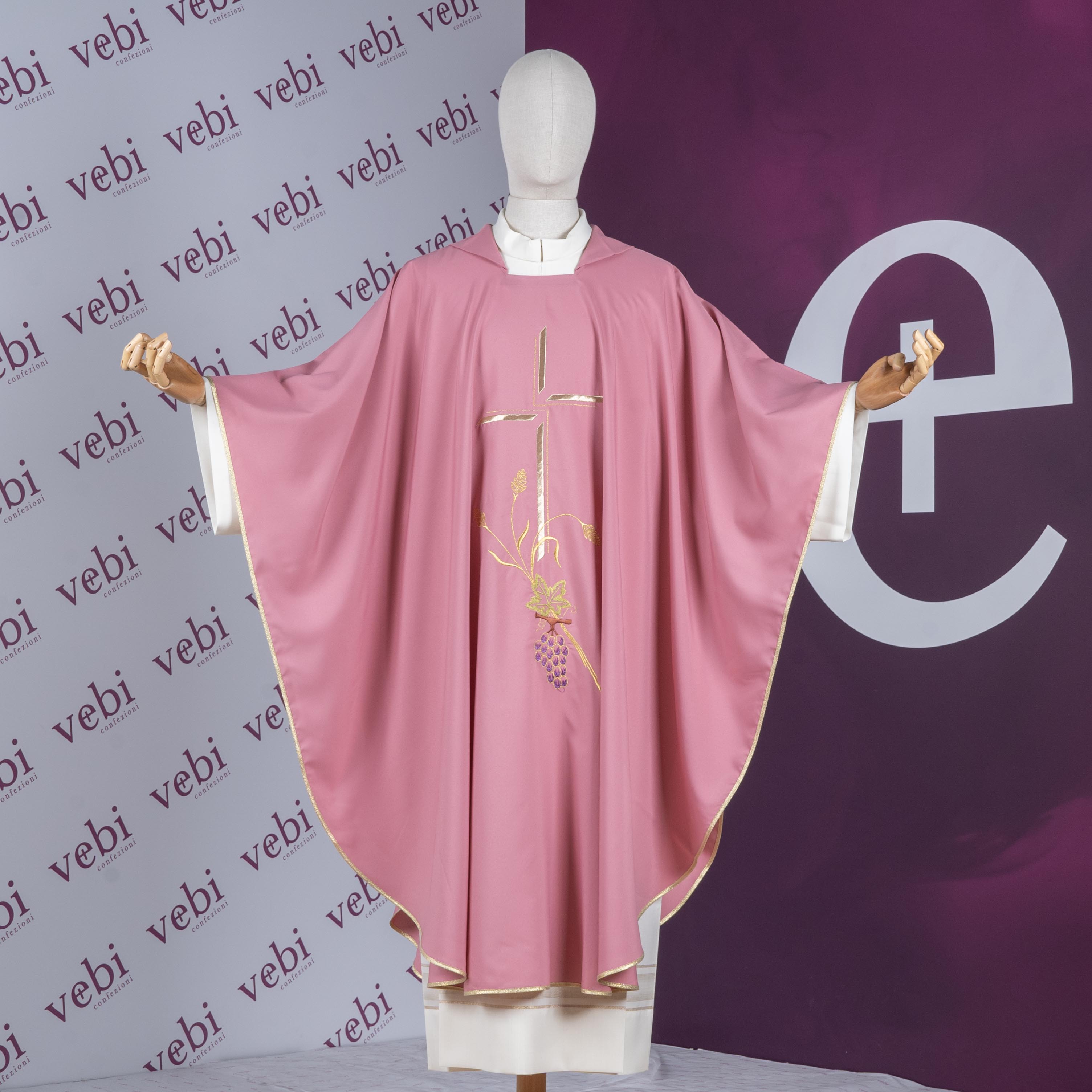 Casula per Liturgie con Ricamo Croce Spiga Uva (Colori Liturgici + Rosa Disponibili)