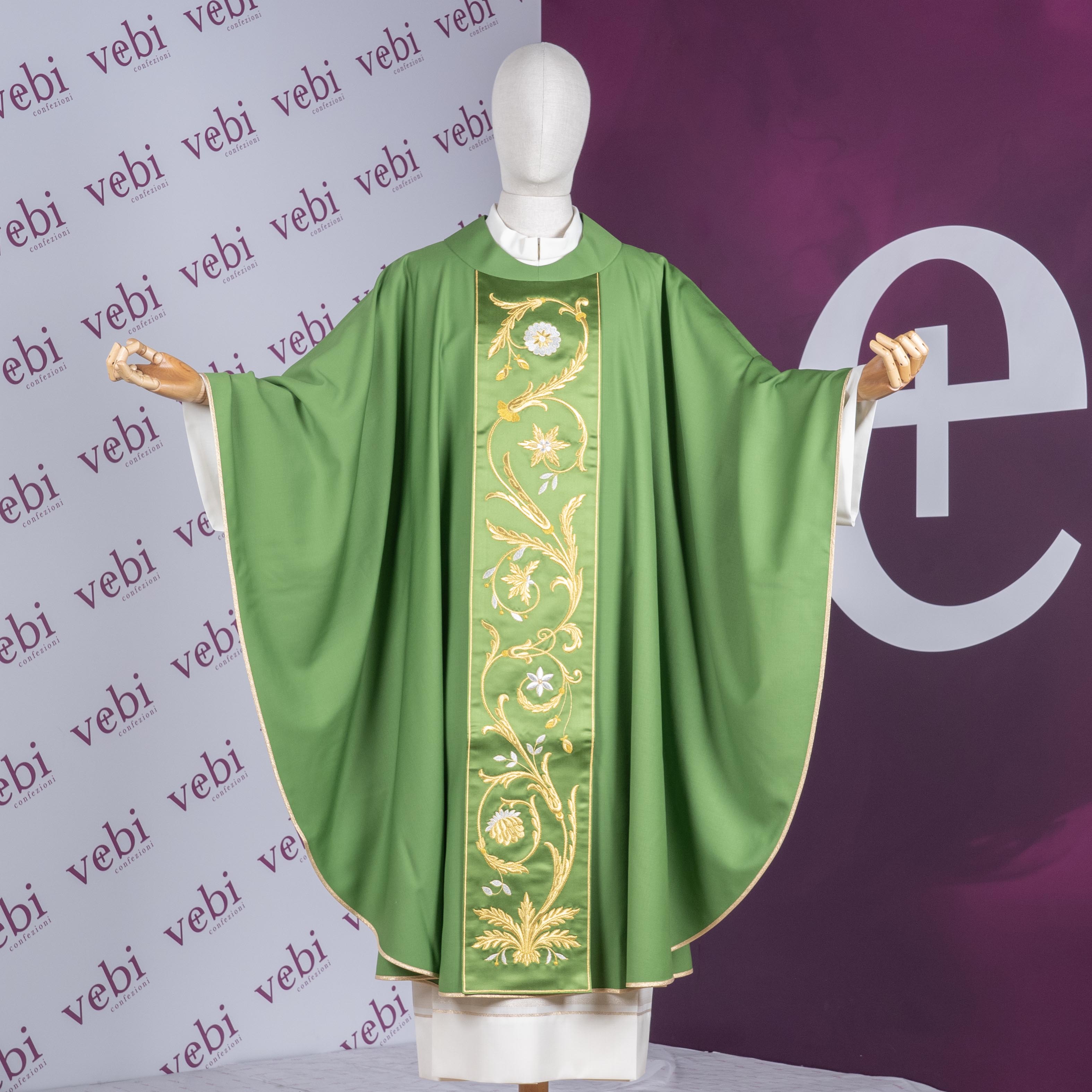 Casula da Sacerdote Lana con Stolone Ricamato Oro (Colori Liturgici Disponibili)
