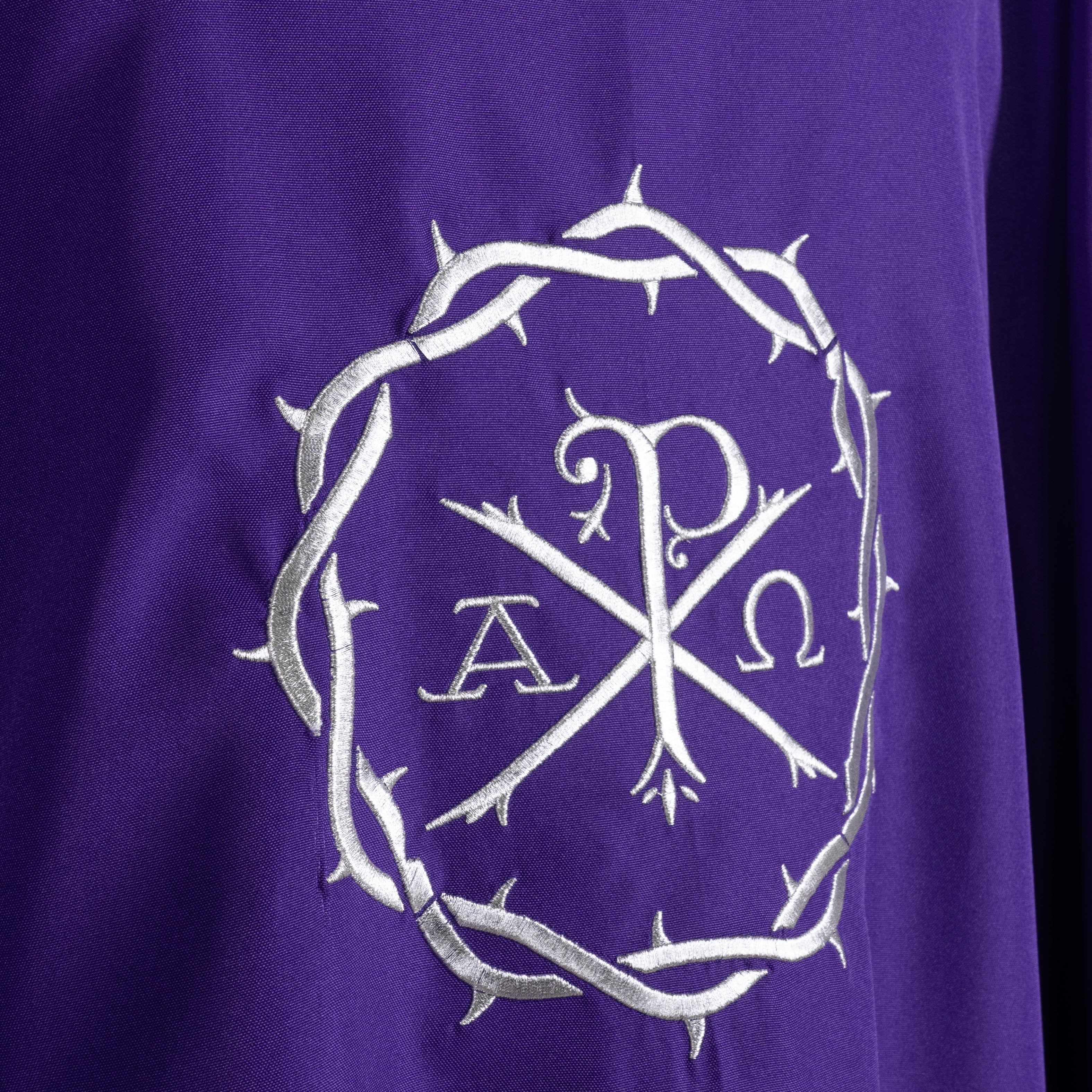 Casula Raffigurazione Monogramma di Cristo in Filo Argento (Colori liturgici + Rosa disponibili)