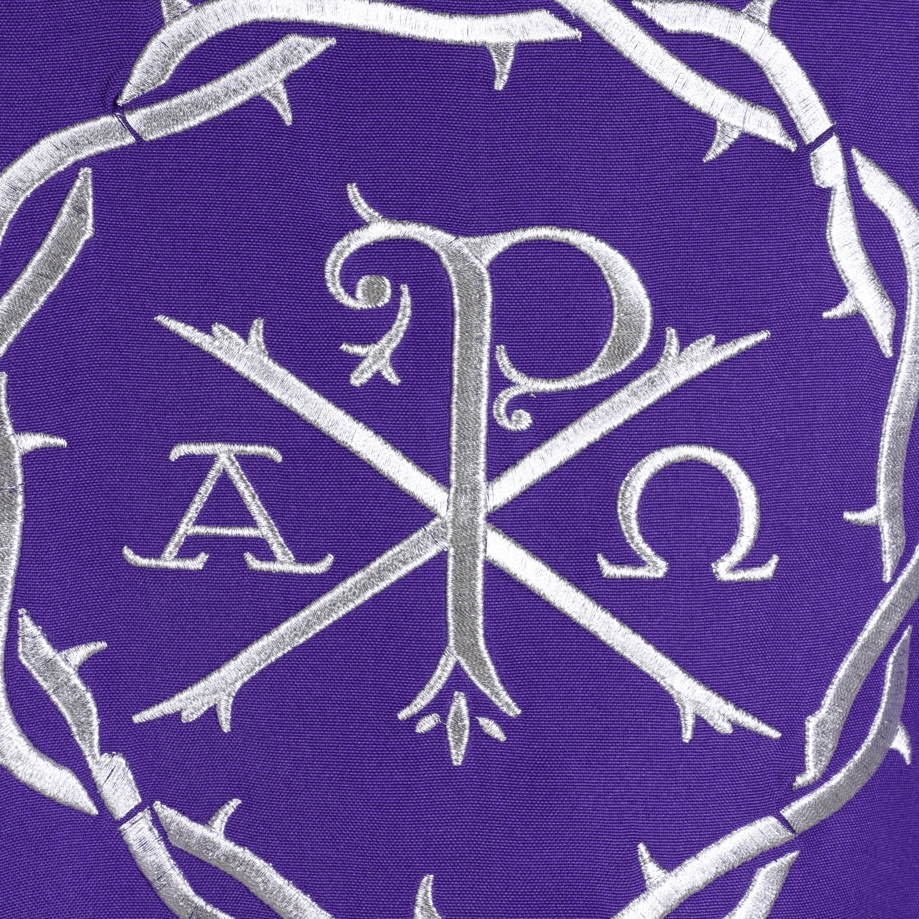 Casula Raffigurazione Monogramma di Cristo in Filo Argento (Colori liturgici + Rosa disponibili)