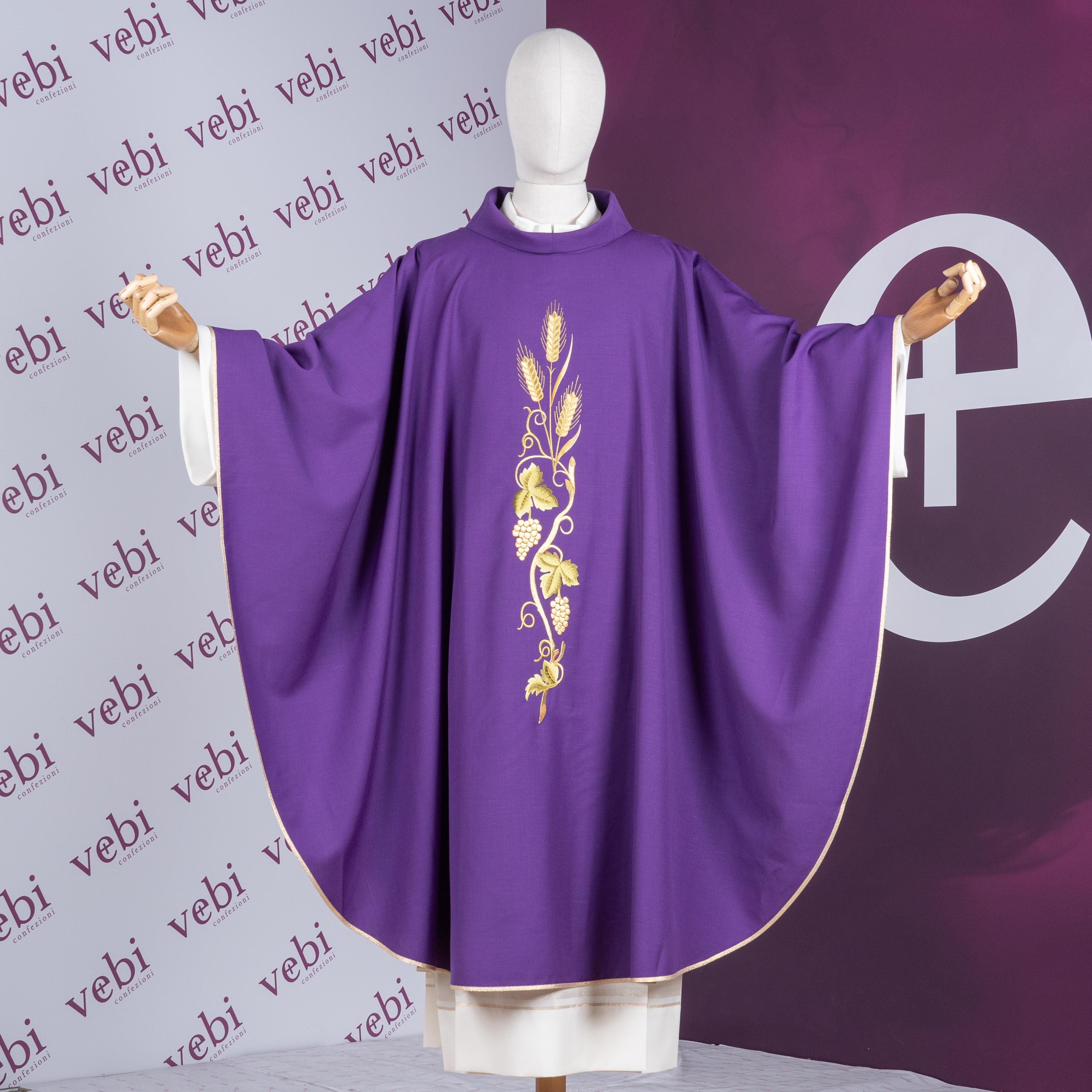 Casula Sacerdotale Spiga e Uva in Oro (Colori Liturgici, Morello e Rosa Disponibili)