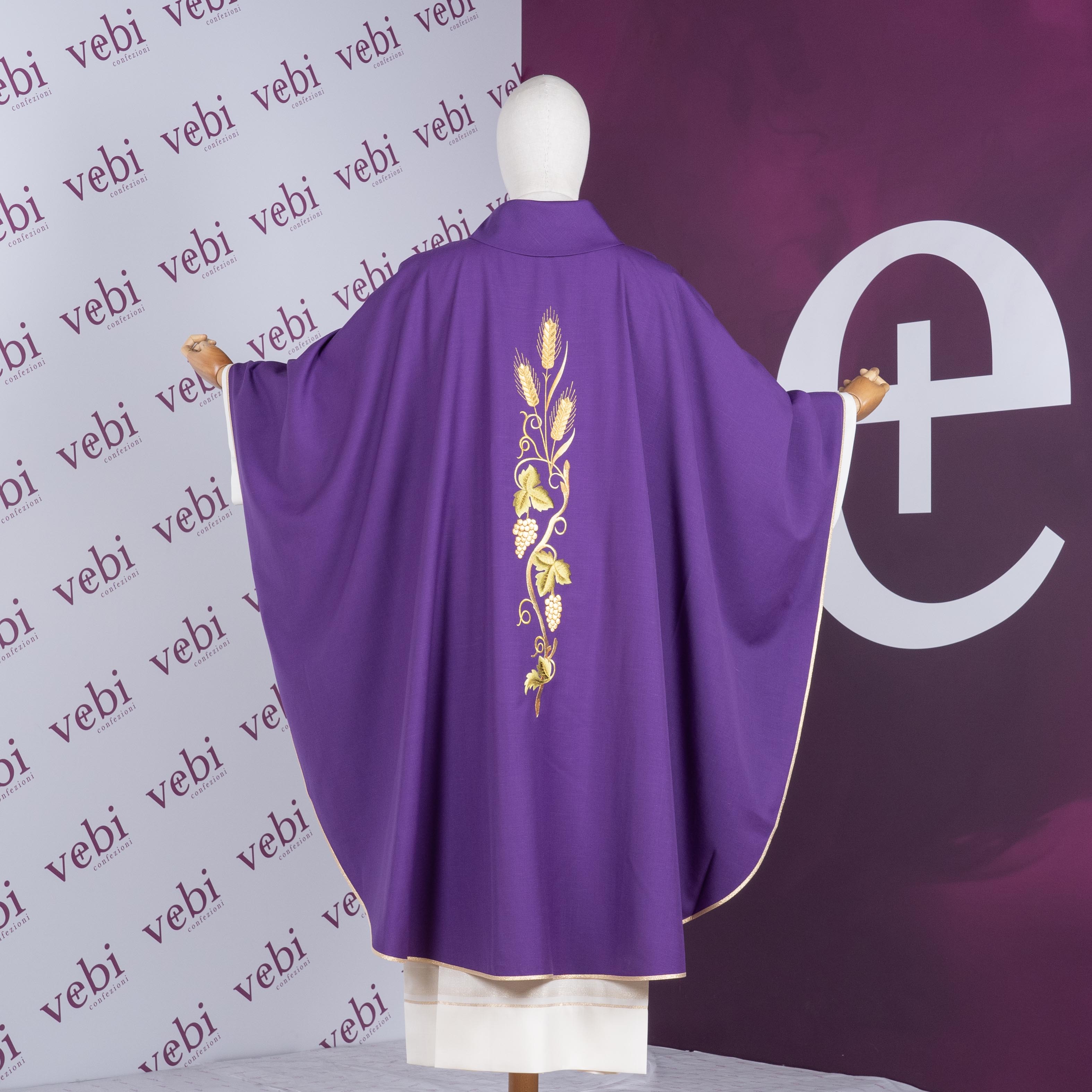 Casula Sacerdotale Spiga e Uva in Oro (Colori Liturgici, Morello e Rosa Disponibili)