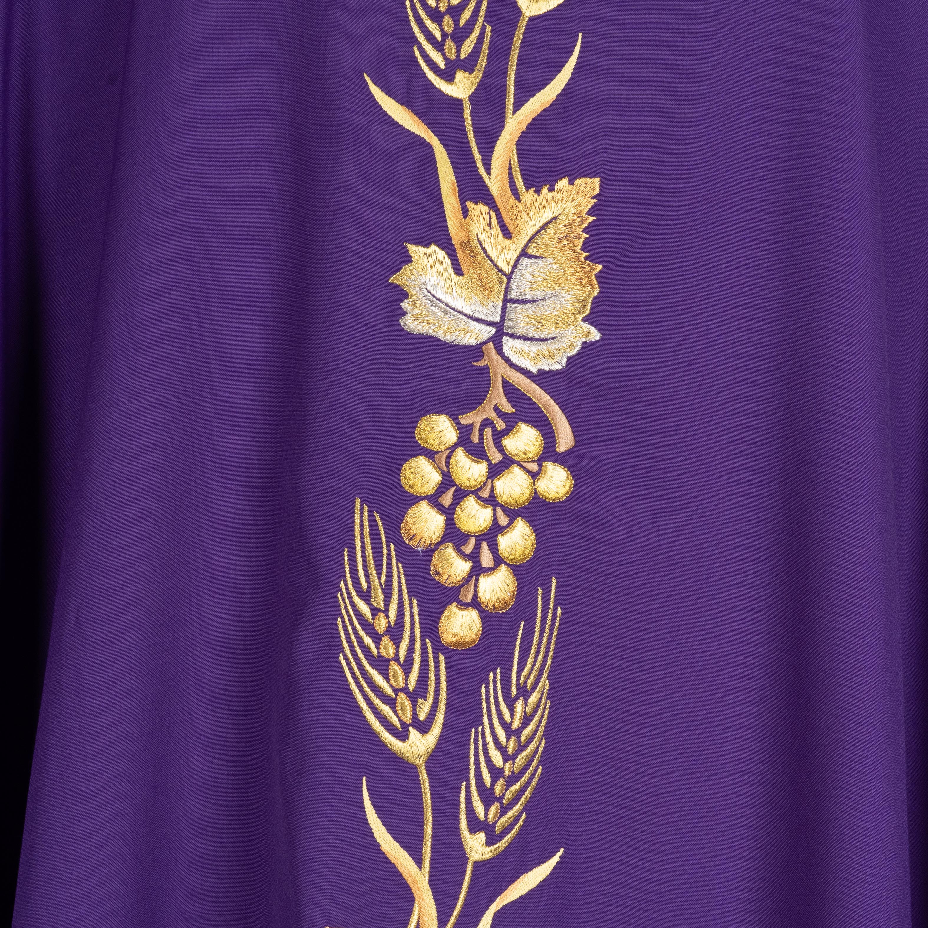 Casula in Terital Lana con Ricamo Uva e Grano (Disp. 4 Colori Liturgici)