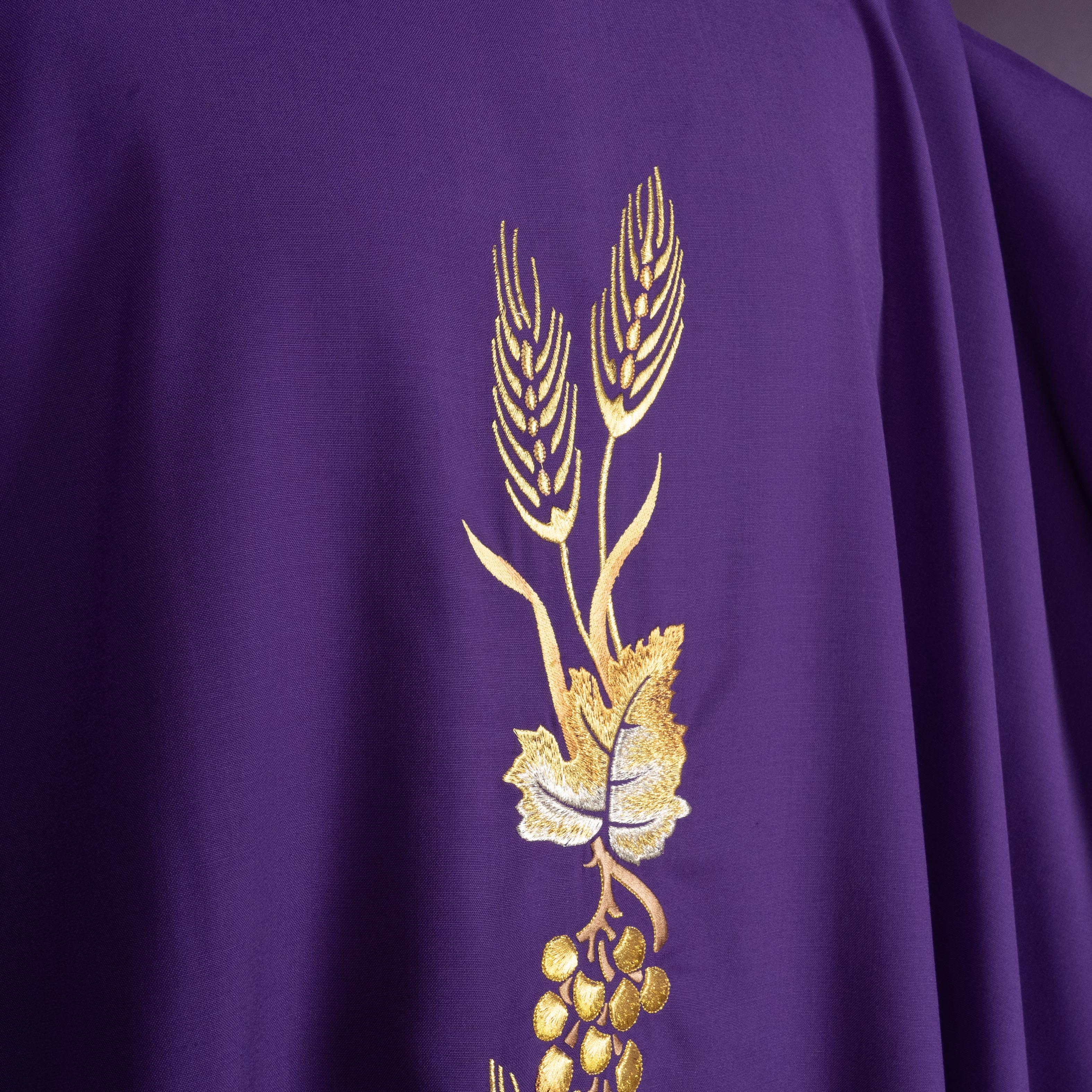 Casula in Terital Lana con Ricamo Uva e Grano (Disp. 4 Colori Liturgici)
