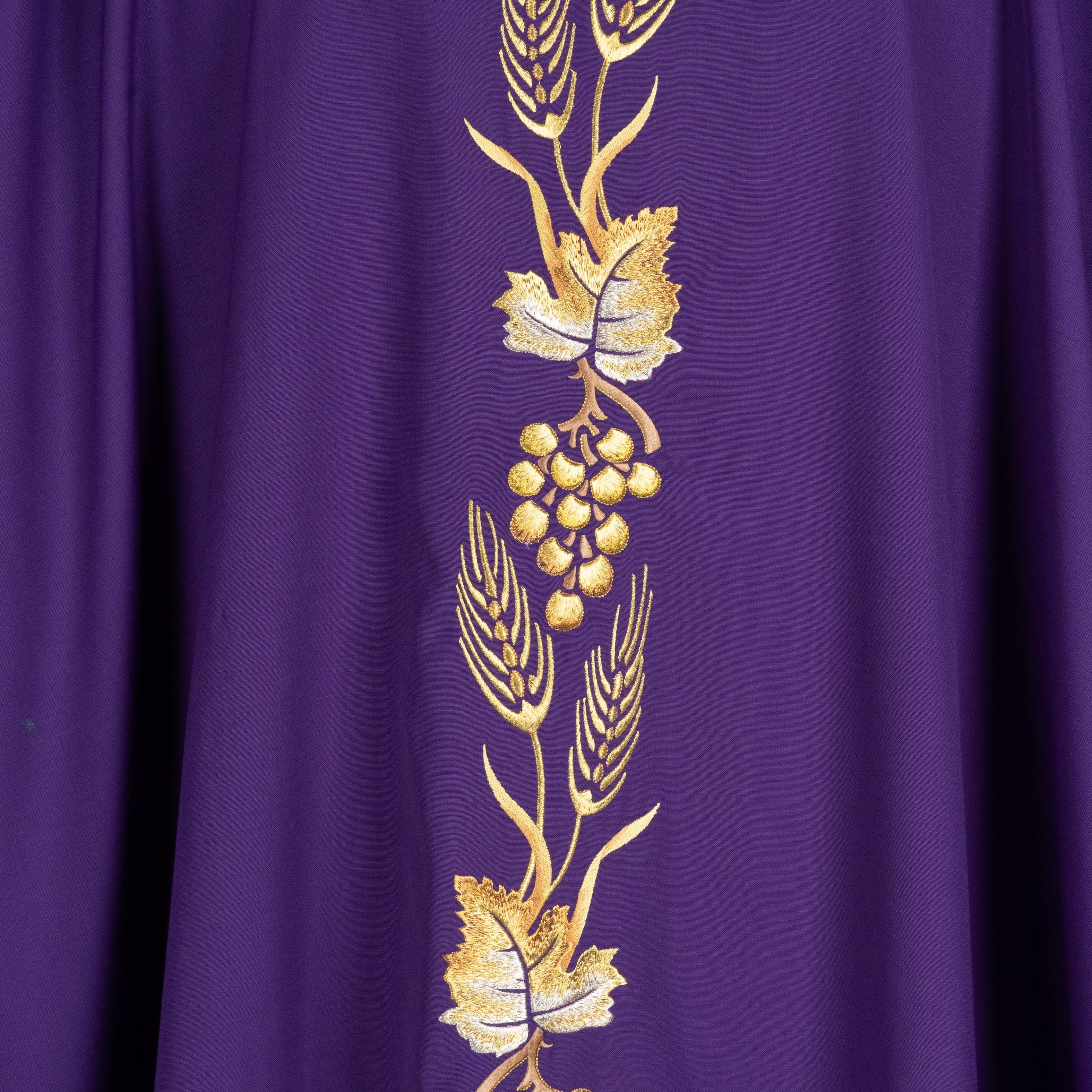 Casula in Terital Lana con Ricamo Uva e Grano (Disp. 4 Colori Liturgici)