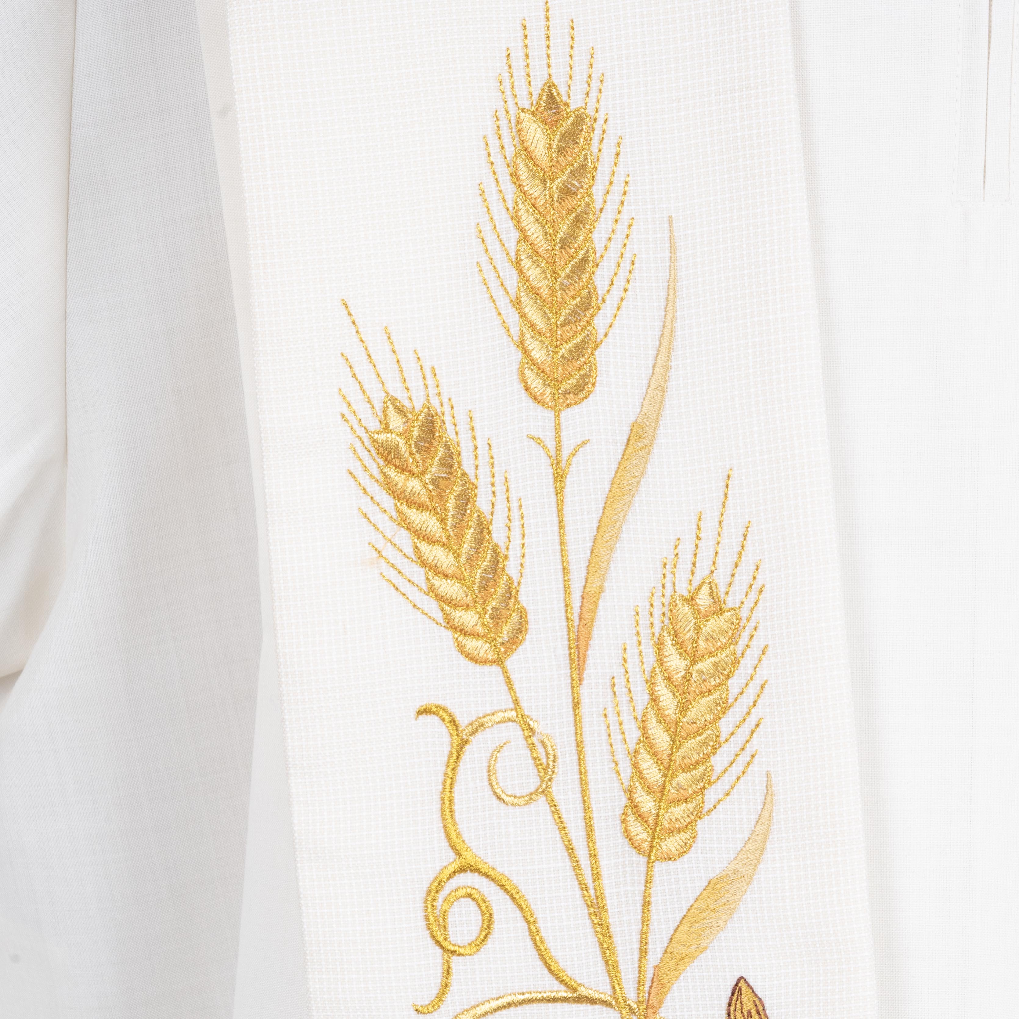 Stola in Lana Quadrettata con Ricami Grano Uva (Colori Liturgici Disponibili)