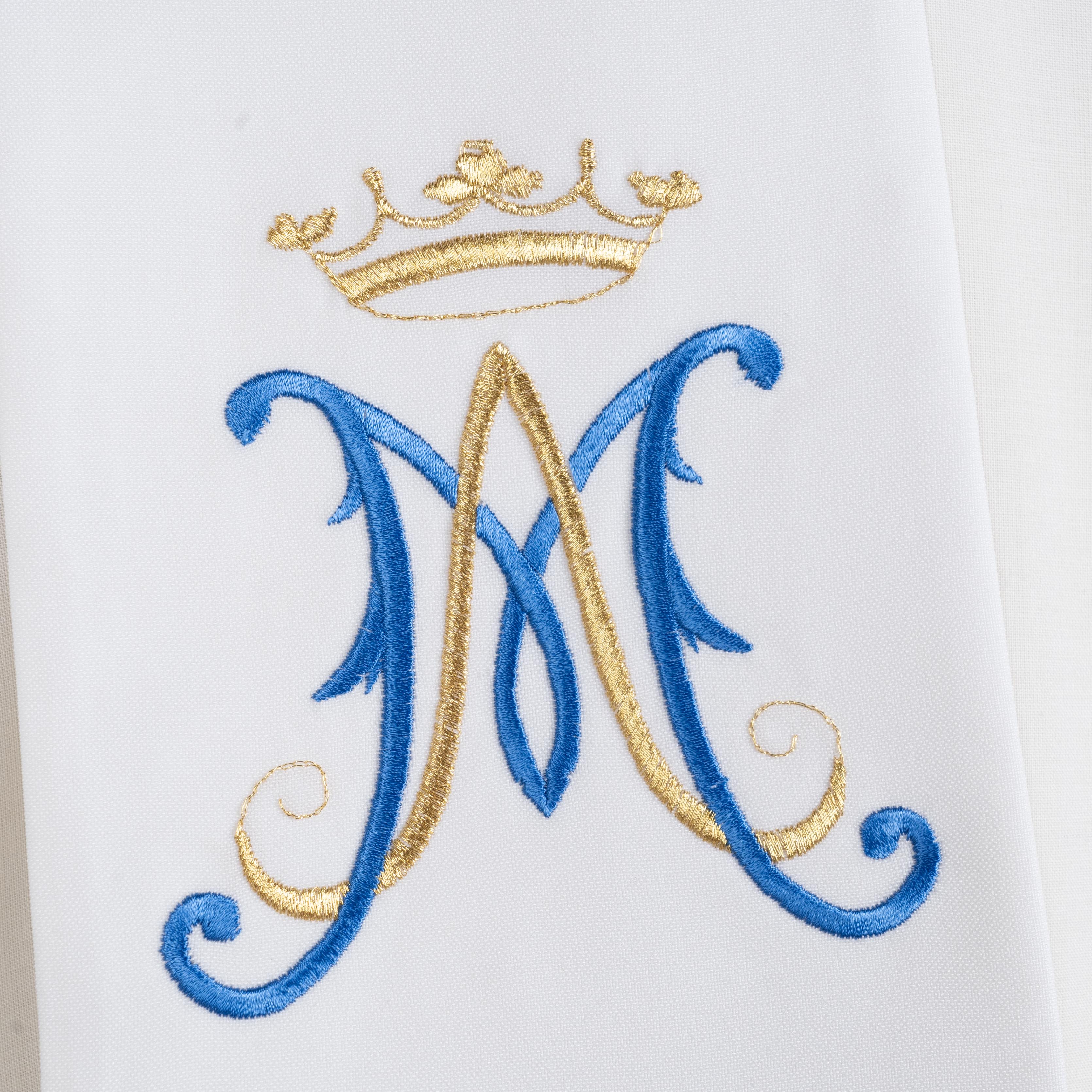 Stola per Sacerdote Bianca con Ricamo Monogramma Mariano e Rose
