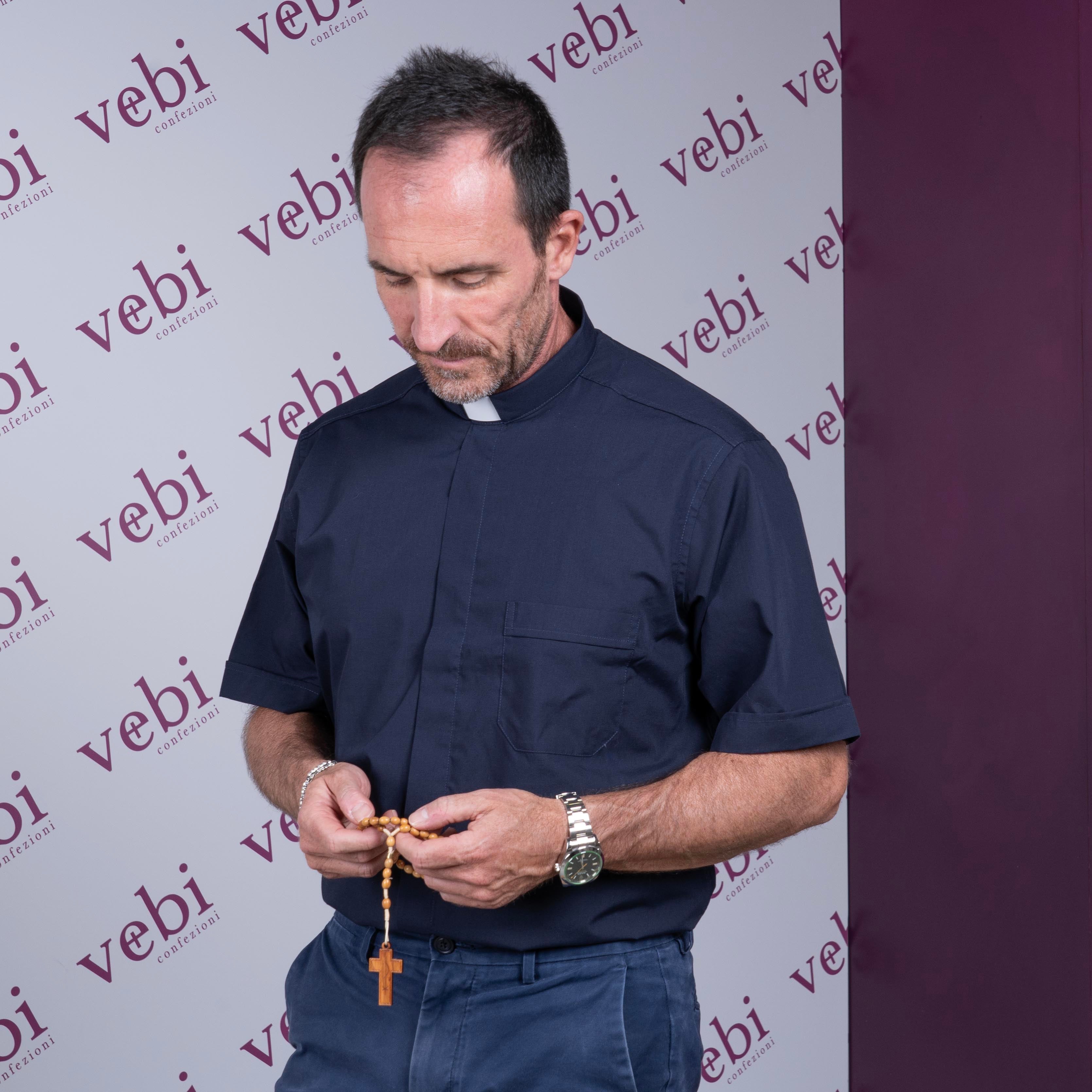 Camicia Sacerdotale Misto Cotone Manica Corta Diversi Colori
