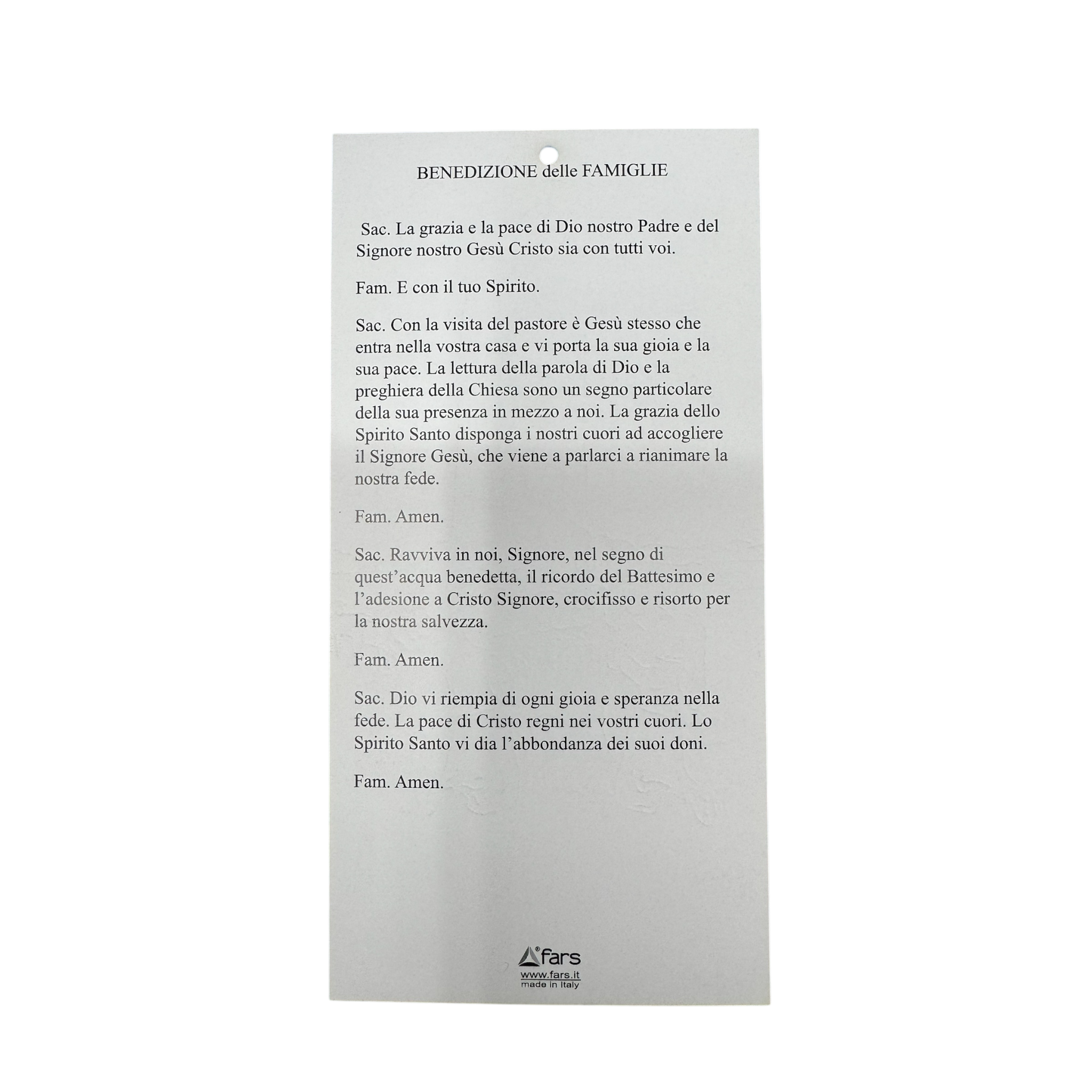 Cartoncino benedizione case Madonna di Fatima