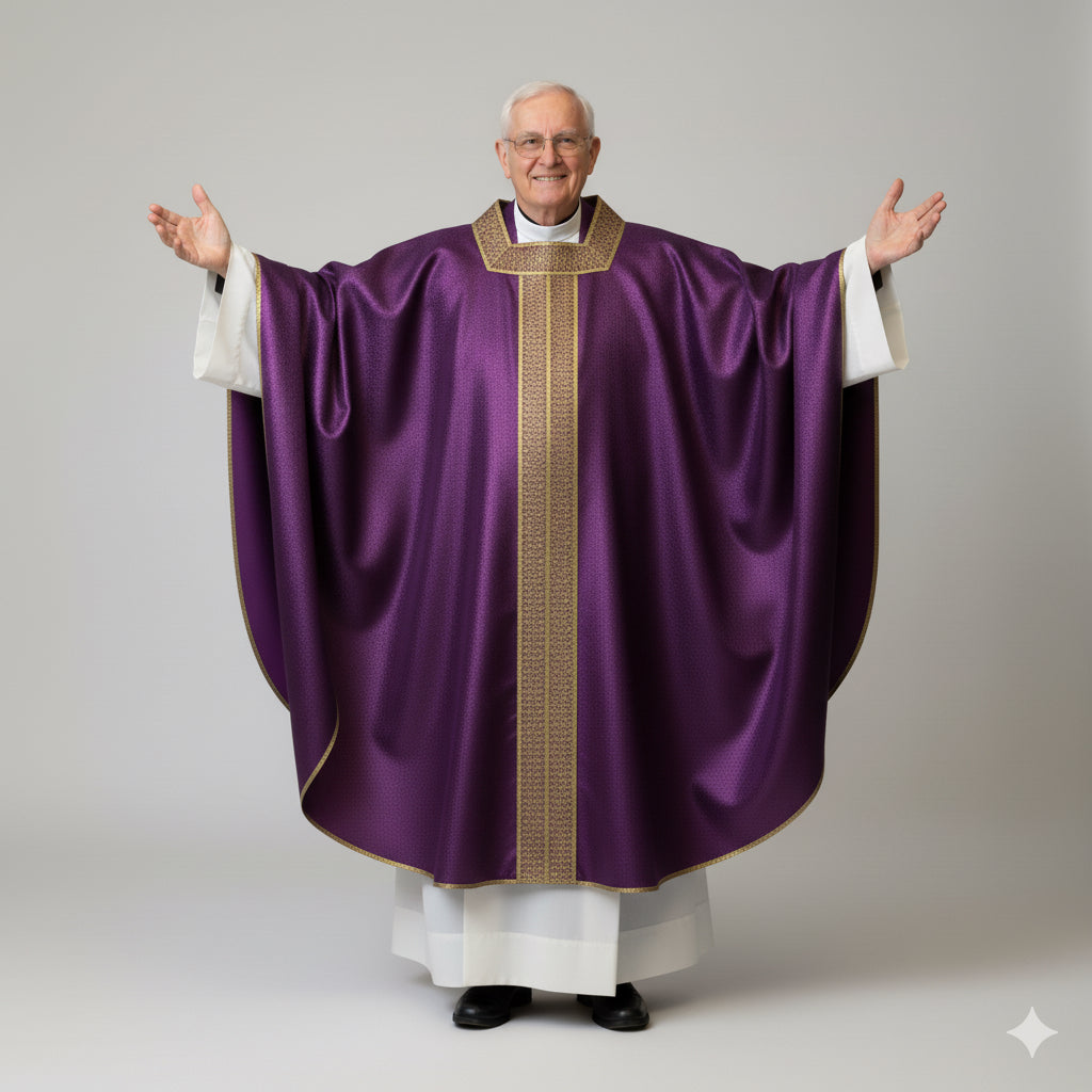 Casula Seta con Stolone Centrale e Passamaneria Francese Dorata