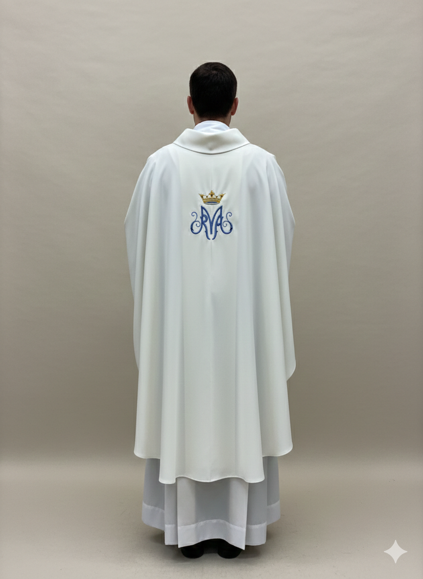 Casula liturgica Bianca Stampa a Sublimazione Madonna di Lourdes