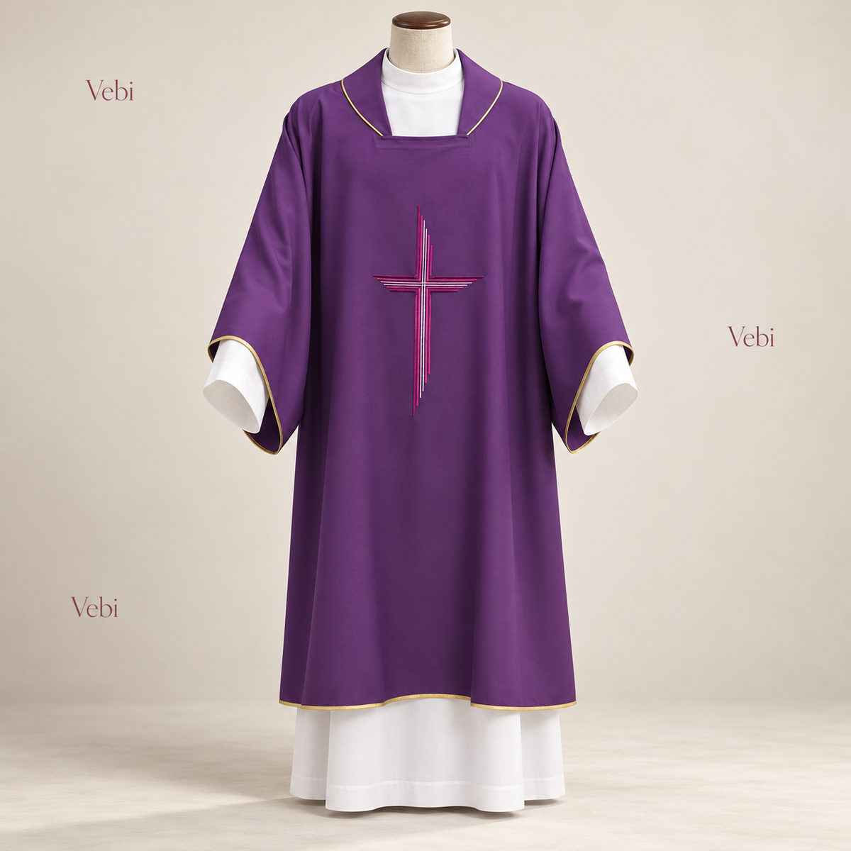 Dalmatica per Diacono Ricamo Croce in Tono (Colori Liturgici Disponibili)