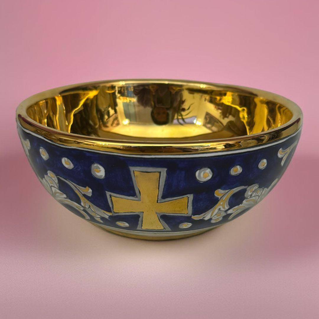 Completo Calice, Patena Ceramica Blu Dipinta a Mano  Sconto Quantità