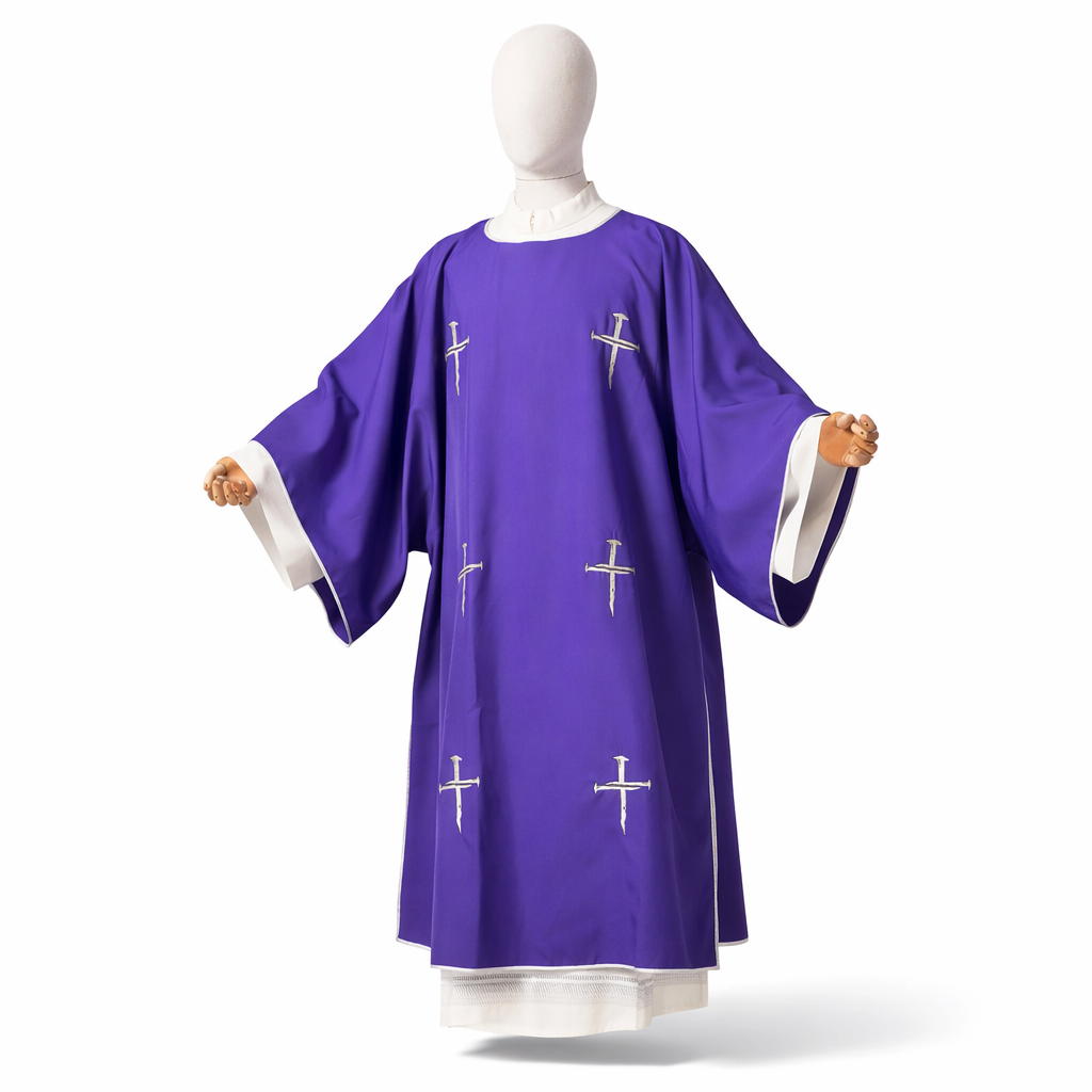 Dalmatica per Diacono Ricamo Croce Chiodo (Colori Liturgici Disponibili)