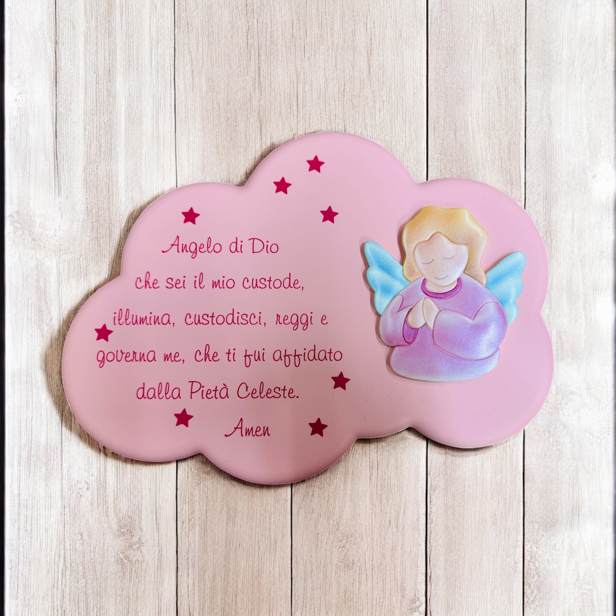 Quadretto Laccato 25x18 Modello Nuvola Rosa Angelo di Dio