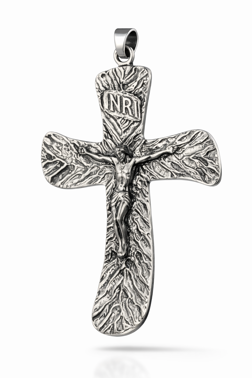 Croce Pettorale in metallo con Finitura Argento Cristo crocifisso