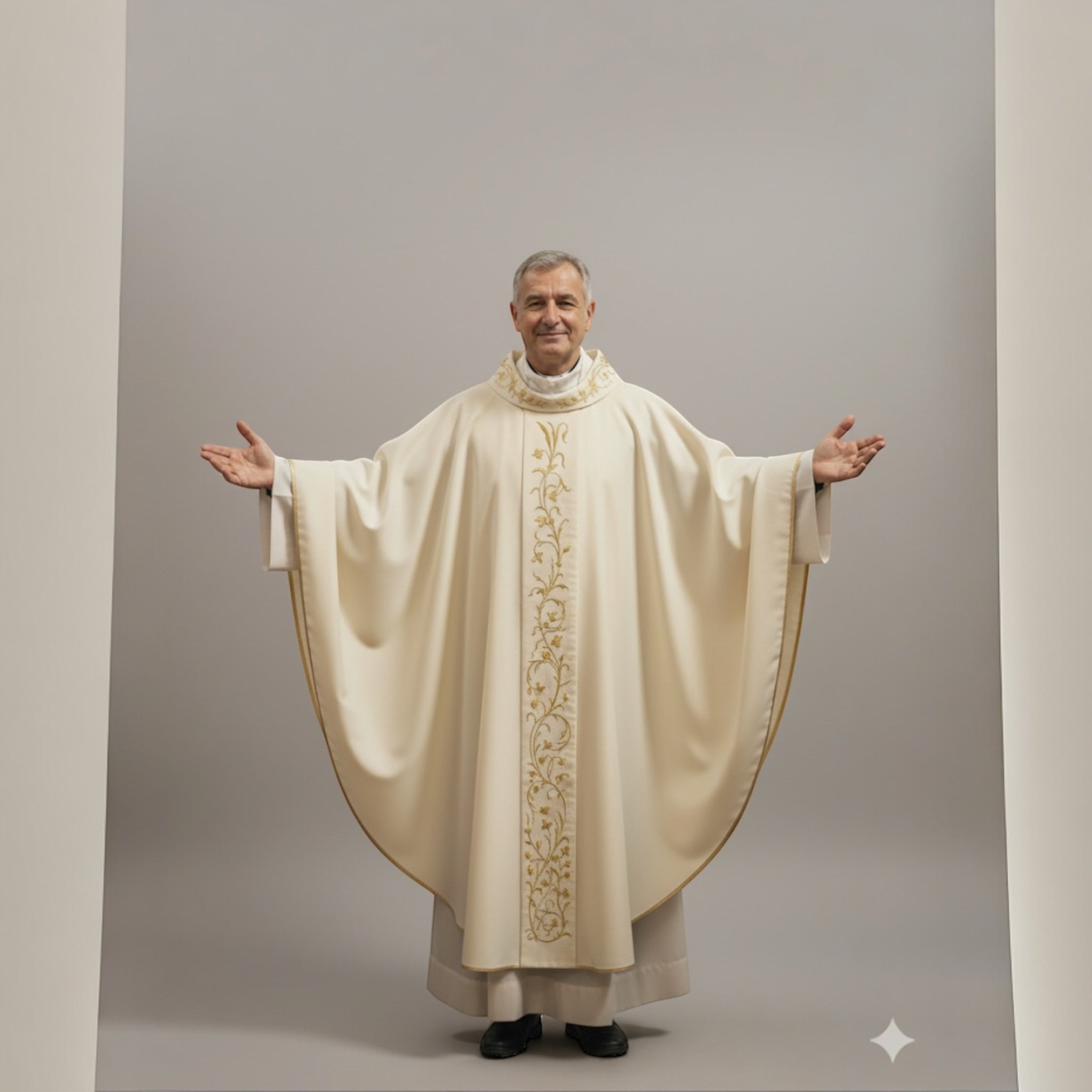 Casula Solenne Marini Ricamo Floreale Oro (Disp. 4 Colori Liturgici e Mariana)