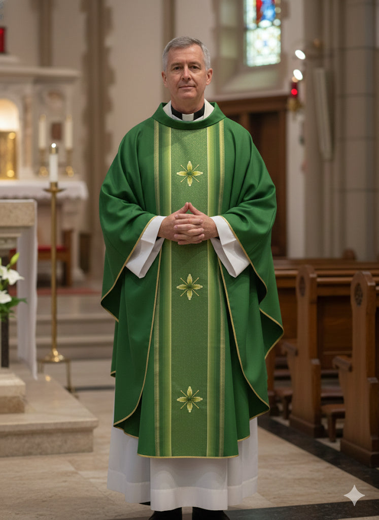 Casula in Lana e Seta Rigata Ricamo Croci (Colori Lit. Rosa e Morello, Mariana Disponibili)