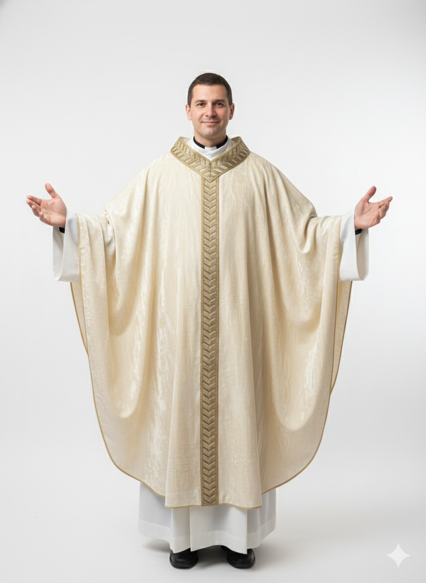 Casula in velluto di seta avorio con stolone