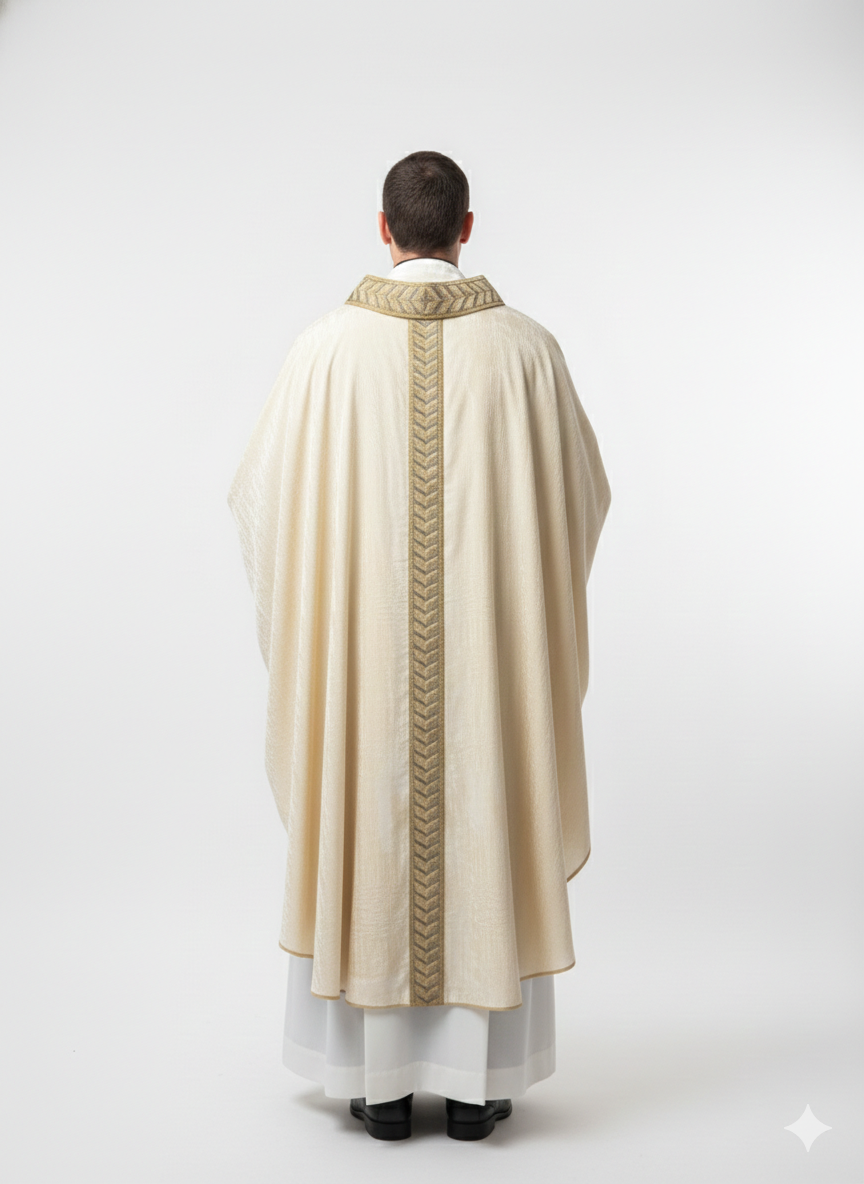 Casula in velluto di seta avorio con stolone