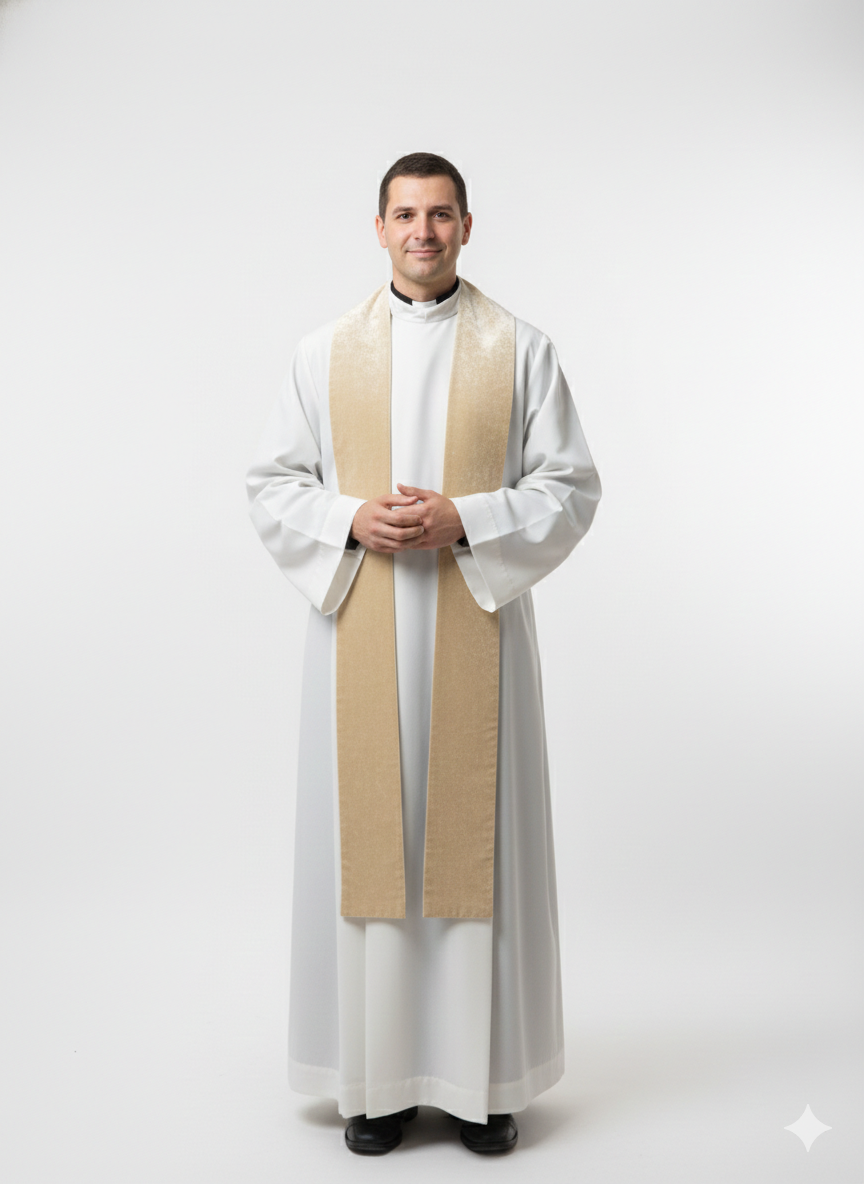 Casula in velluto di seta avorio con stolone