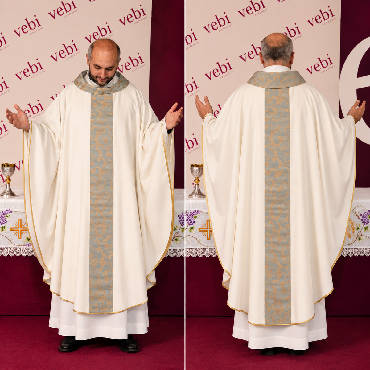 Casula Mariana con Stolone Damascato Azzurro in Misto Lana