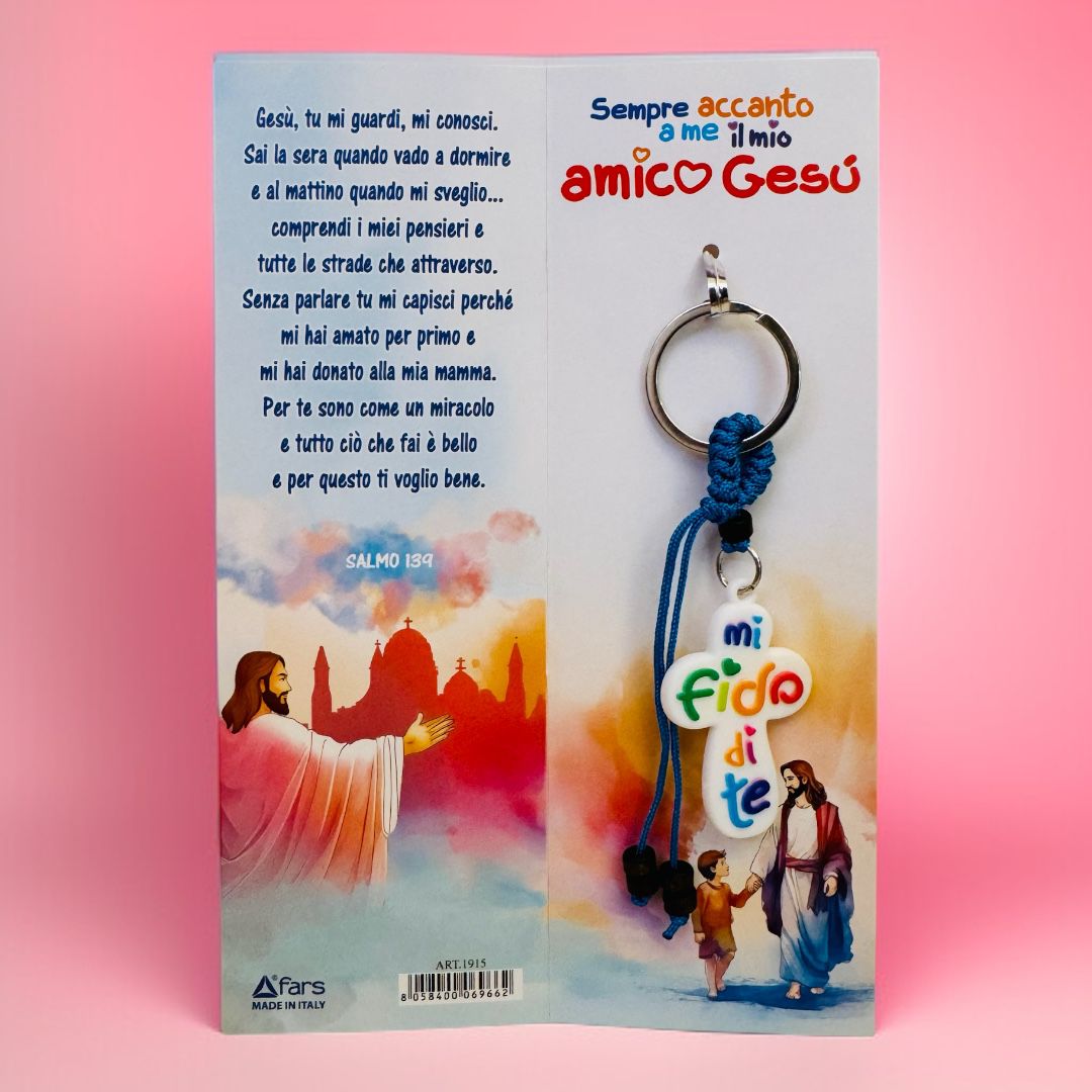 Portachiavi Mi Fido Di Te, Sempre Accanto a Te il Mio Amico Gesù (Colori Cordino Disponibili) (Copia)