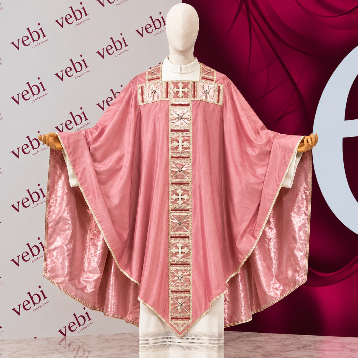 Casula Medioevale Foderata con Stolone Tau in Seta e Lurex (Colori Disponibili)