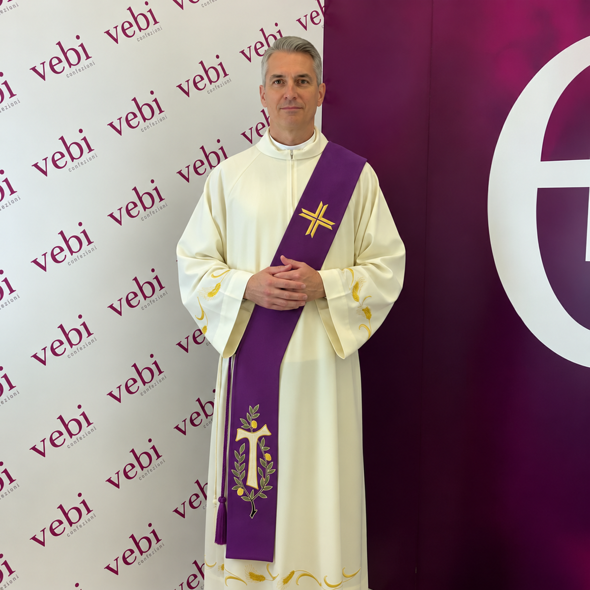 Stola Diaconale Ricamo Ulivo e Tau (Colori Liturgici Disponibili)