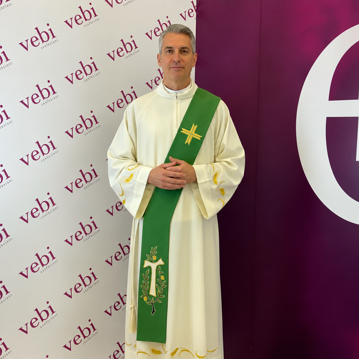 Stola Diaconale Ricamo Ulivo e Tau (Colori Liturgici Disponibili)