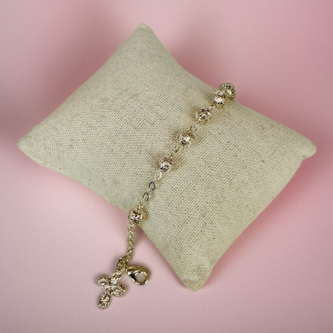 Bracciale Decina con Sfere Filigrana e Croce Argento
