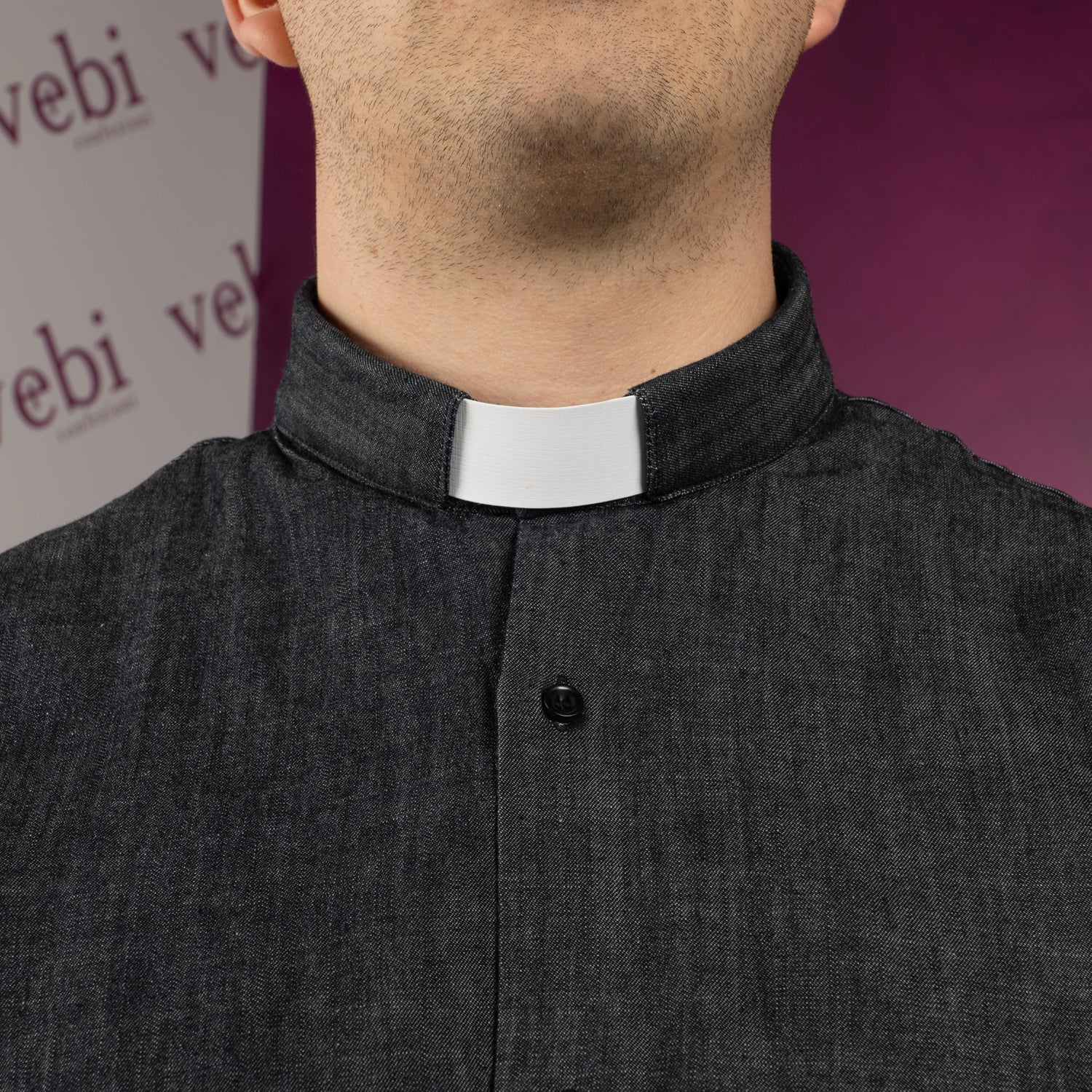 Camicia Sacerdotale in Denim Chiaro e Scuro (scegliere variante) Manica Lunga