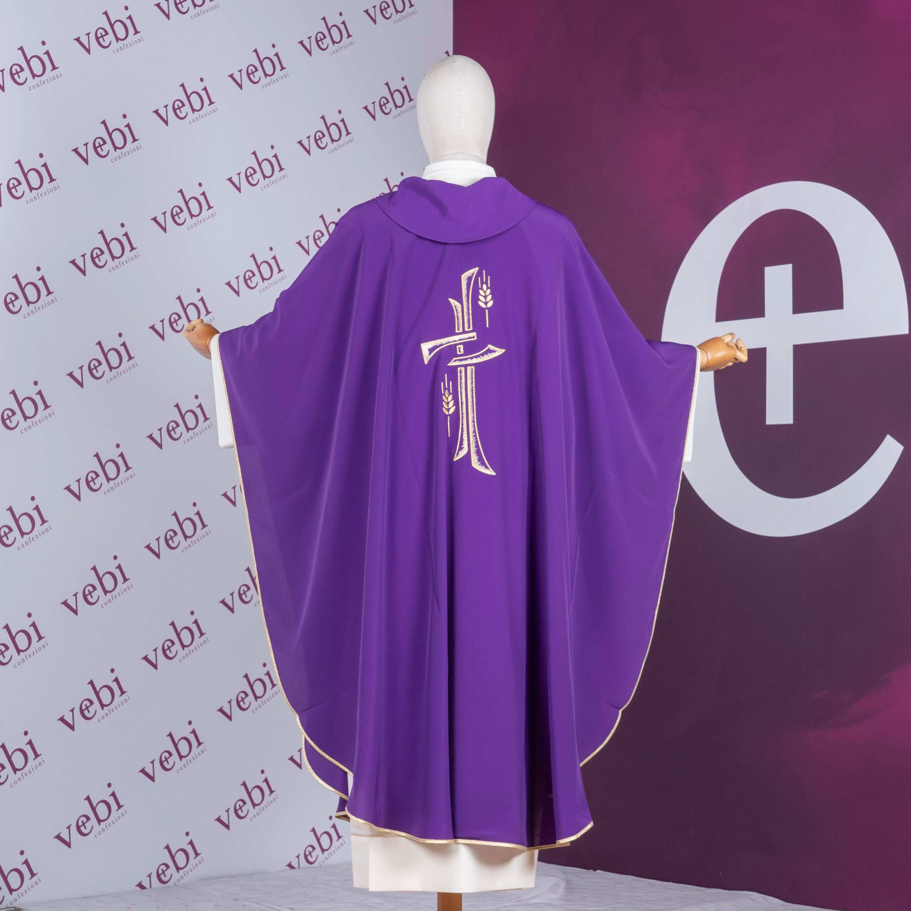 Casula Viola Leggera con Ricamo Croce e Spiga + Kit Avvento Omaggio