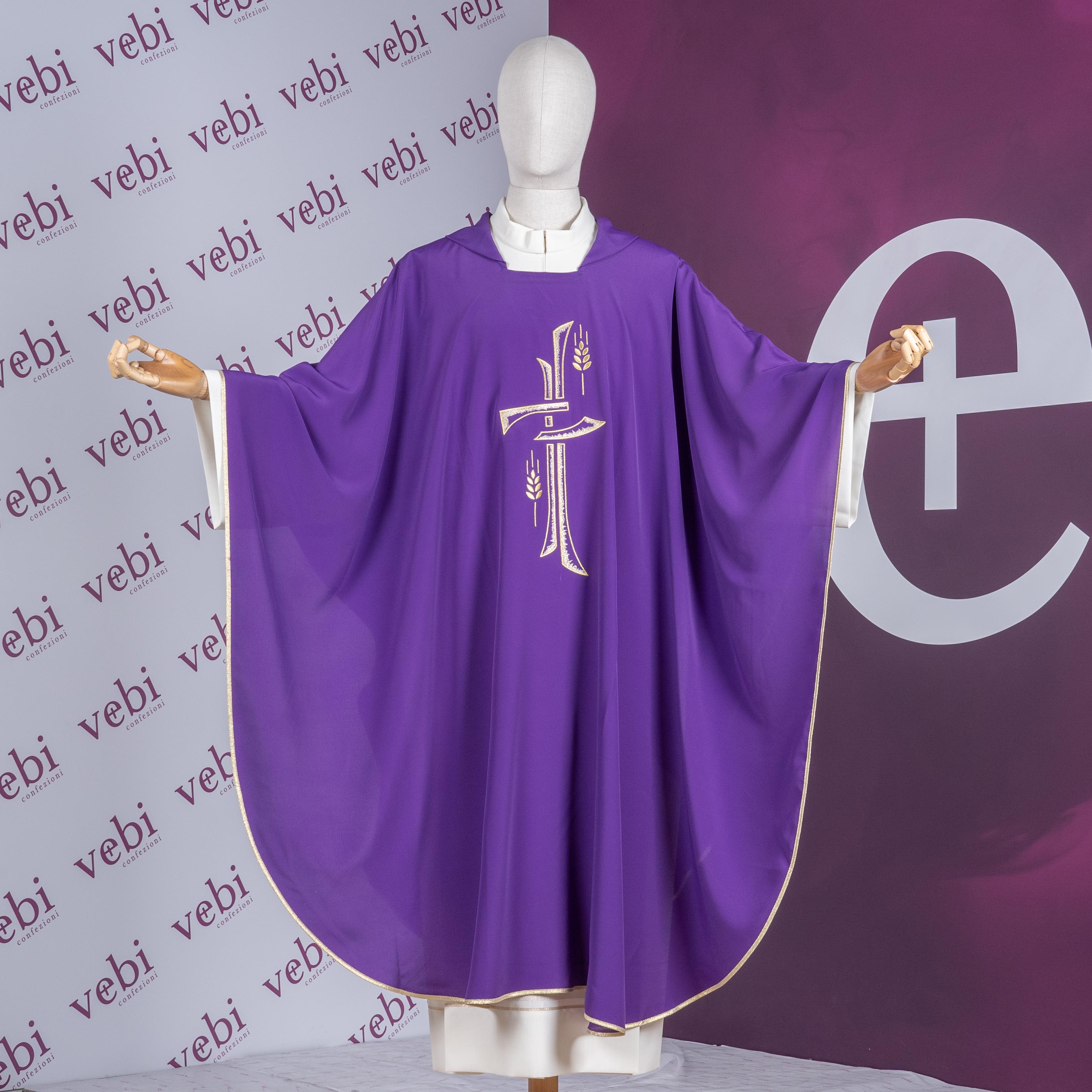 Casula Viola Leggera con Ricamo Croce e Spiga + Kit Avvento Omaggio