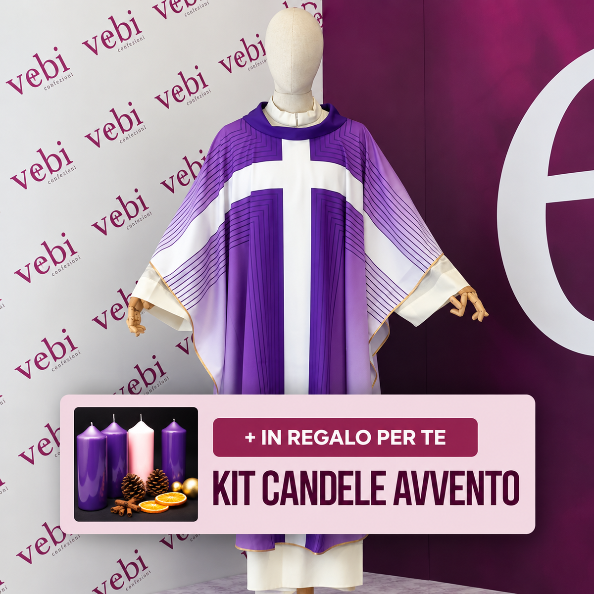 Casula Liturgica Viola e Bianca con Croce Centrale + Kit Avvento Omaggio (Copia)