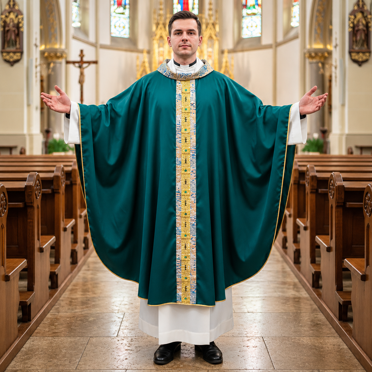 Casula in Seta son Stolone Damascato (Colori Liturgici Disponibili)