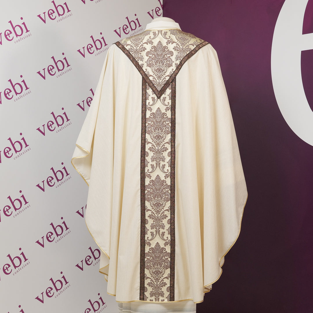 Casula in Lana e Lurex con Inserti in Damasco Misto Seta Marrone Oro