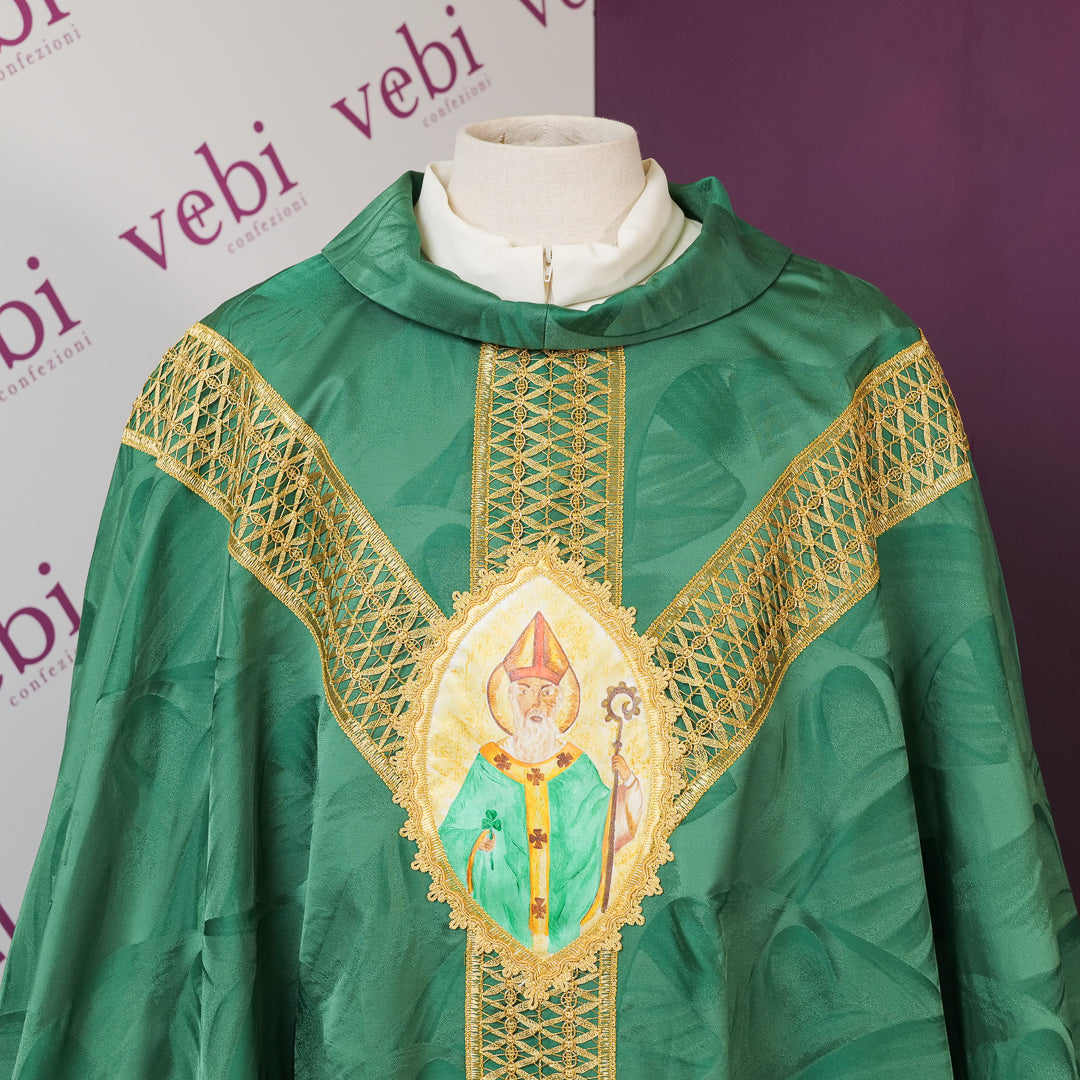 Casula in Damasco S.Patrick Dipinto a Mano (Colori Liturgici Disponibili)