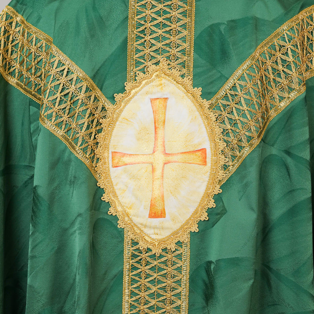 Casula in Damasco S.Patrick Dipinto a Mano (Colori Liturgici Disponibili)