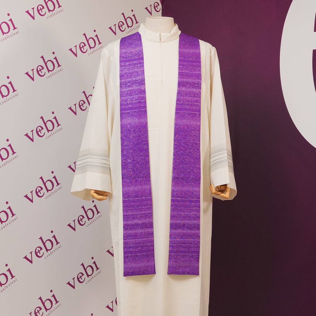 Casula Lana Seta e Lurex Rigata con Ricamo Croce (Colori Liturgici Disponibili)