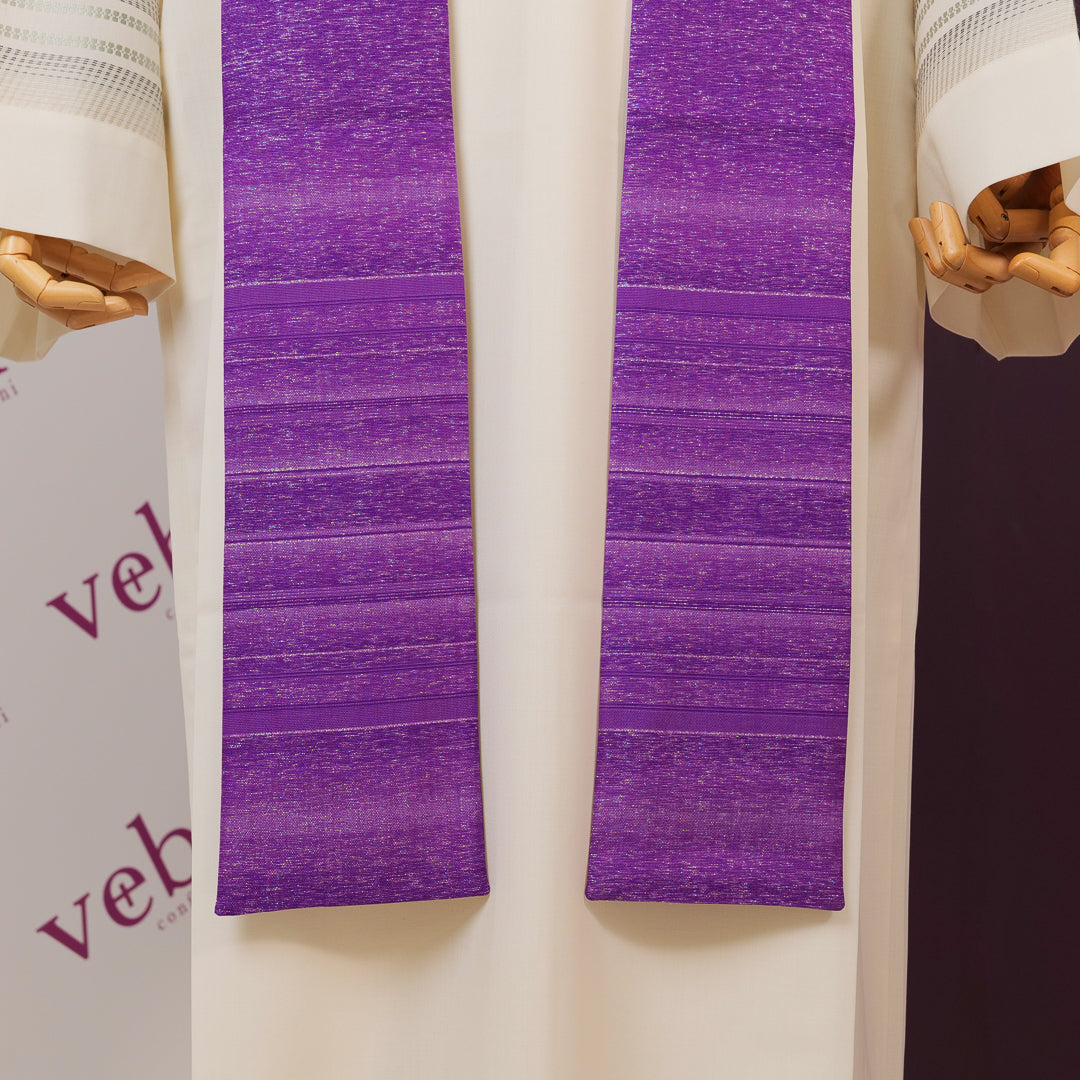 Casula Lana Seta e Lurex Rigata con Ricamo Croce (Colori Liturgici Disponibili)