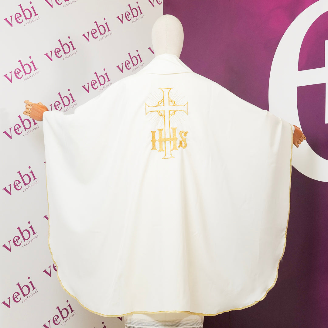 Casula Sacerdotale con Ricamo Croce ed IHS Oro (Colori Liturgici Disponibili)
