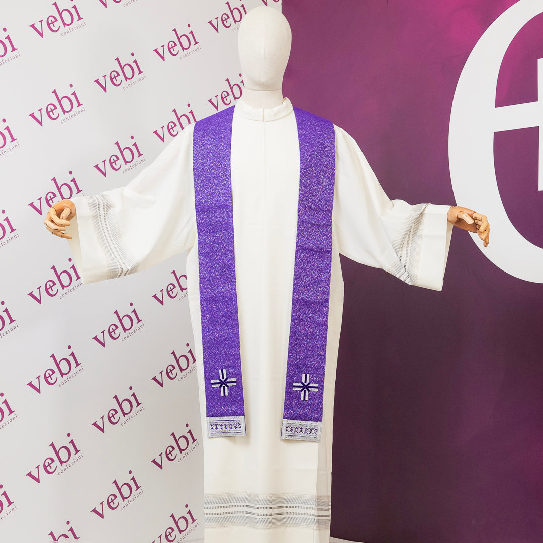 Casula Viola Lana Seta e Lurex Croce TAU (Colori Liturgici Disponibili)