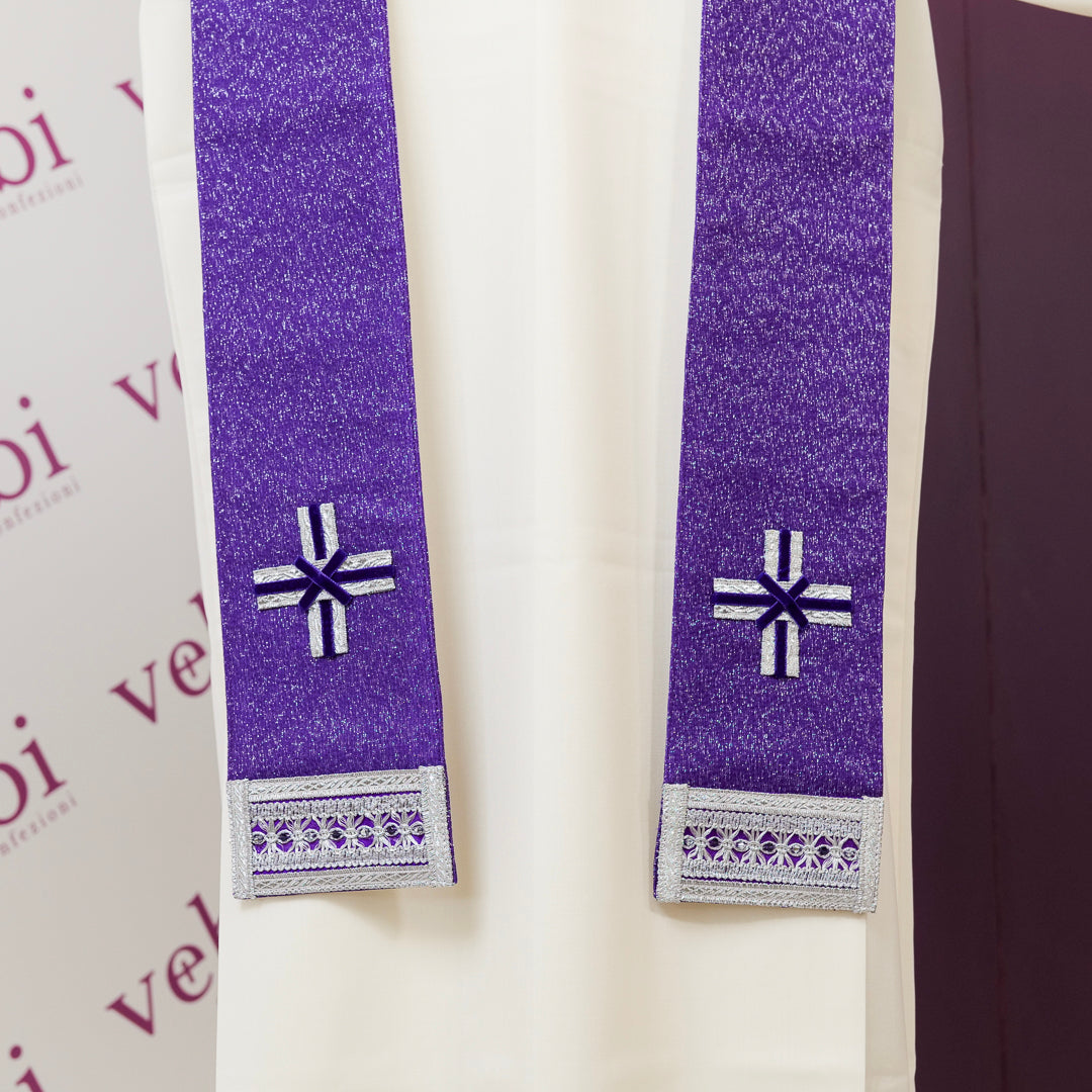 Casula Viola Lana Seta e Lurex Croce TAU (Colori Liturgici Disponibili)